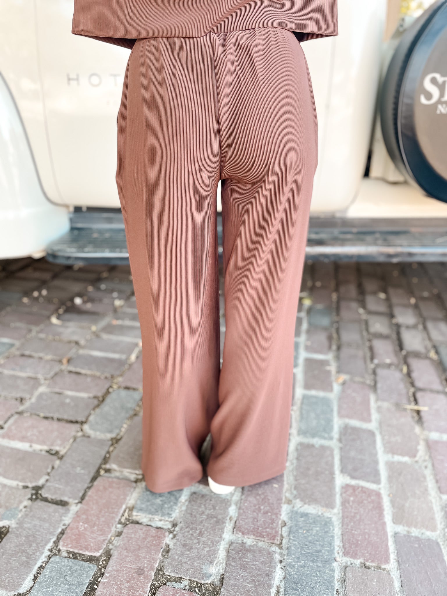 Ribbed Pant Set - Brown