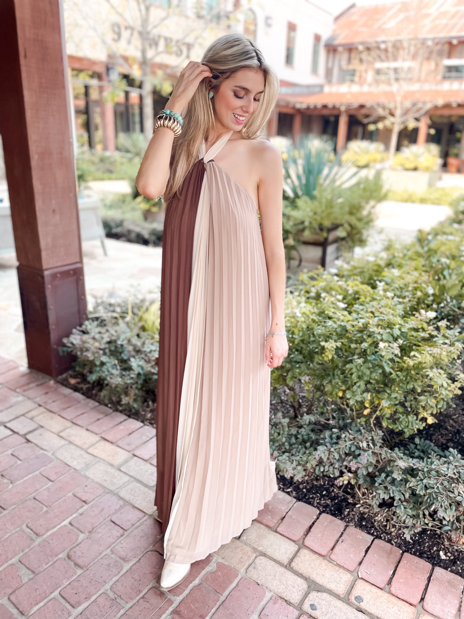 Pleats X Three Dress - Tan/Mocha/Chocolate