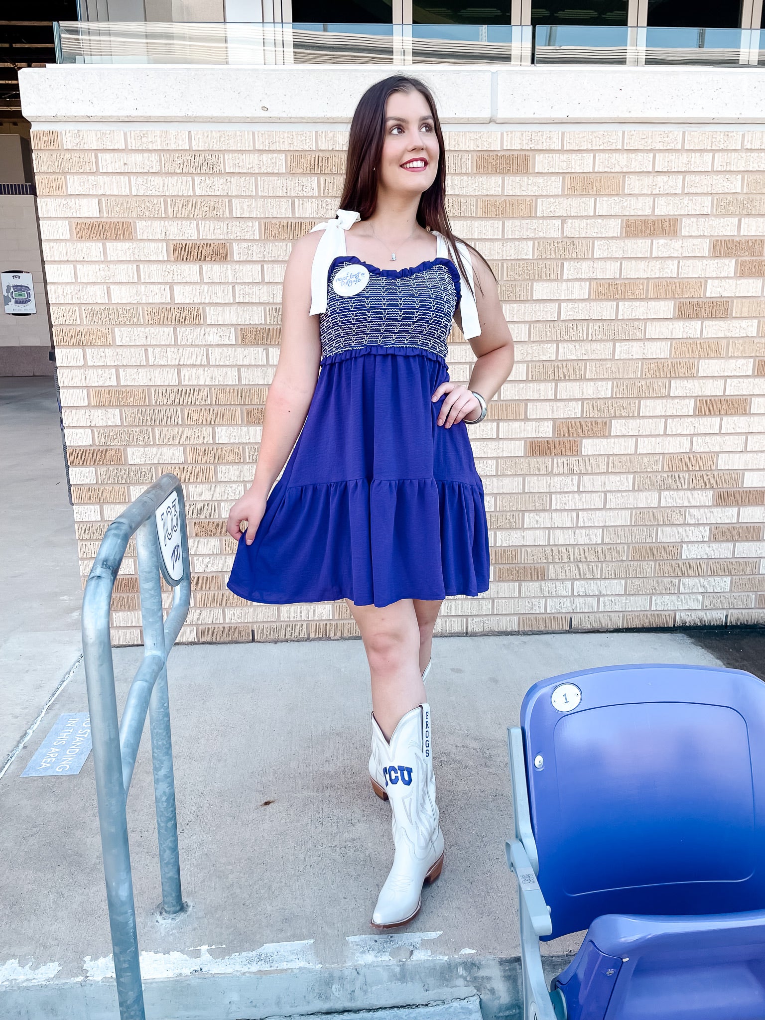 Smocked Shoulder Tie Dress - Purple