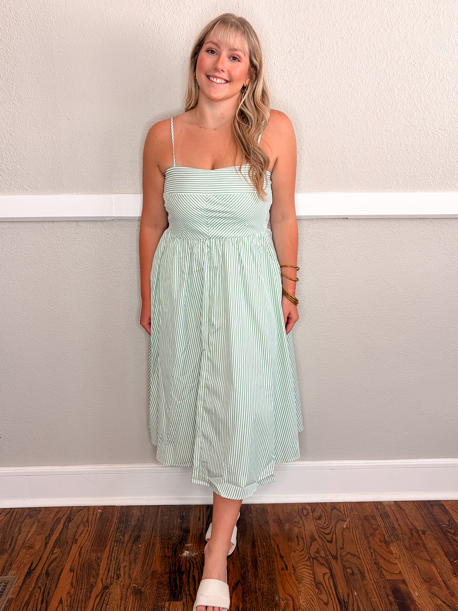 Karla Stripe Midi Dress - Green