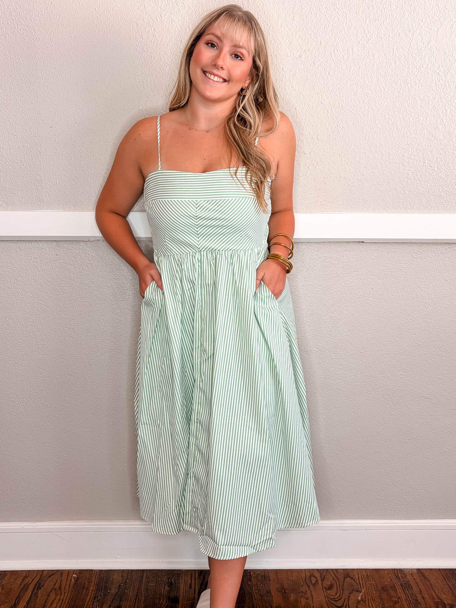 Karla Stripe Midi Dress - Green