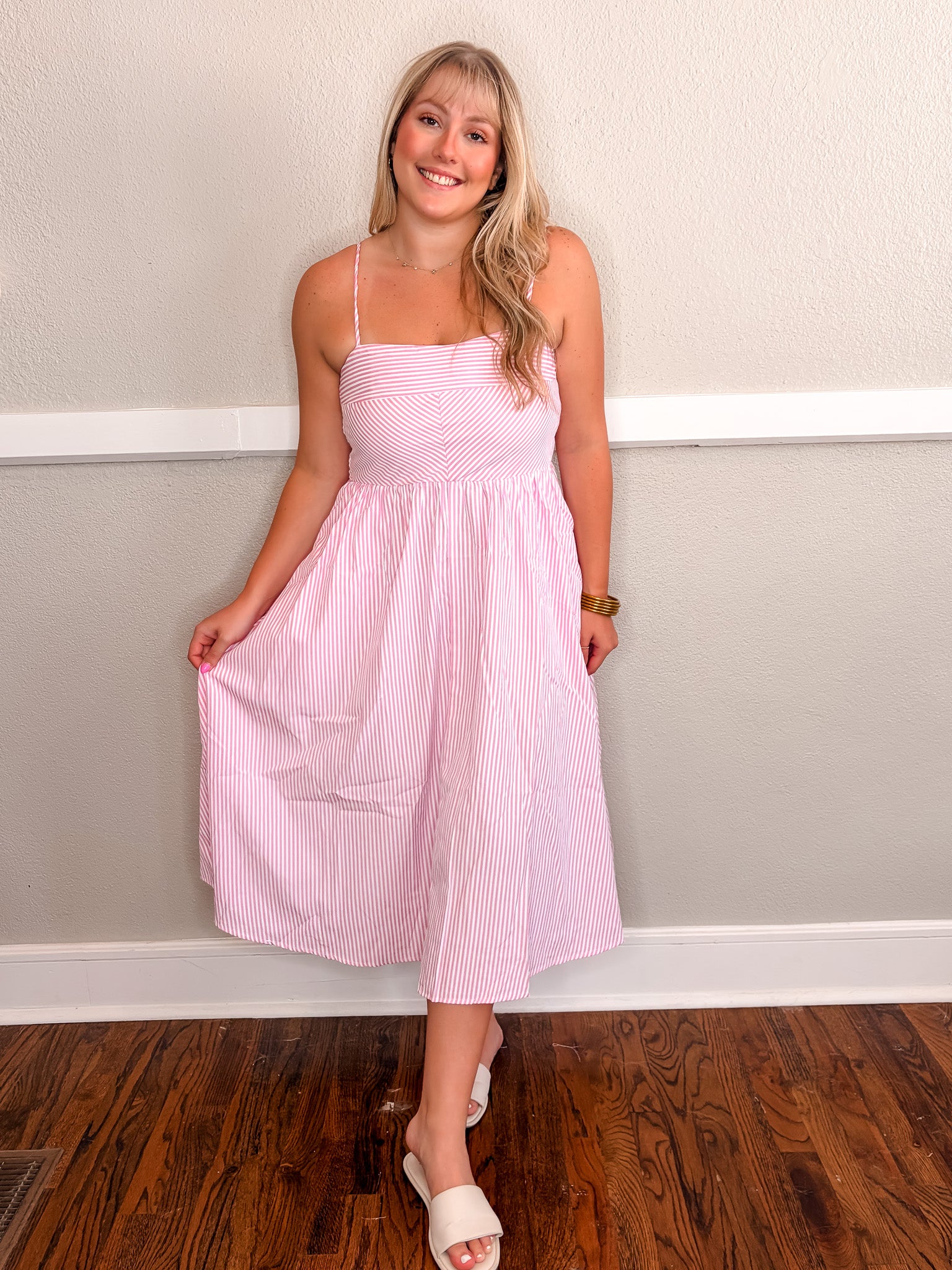 Karla Stripe Midi Dress - Pink