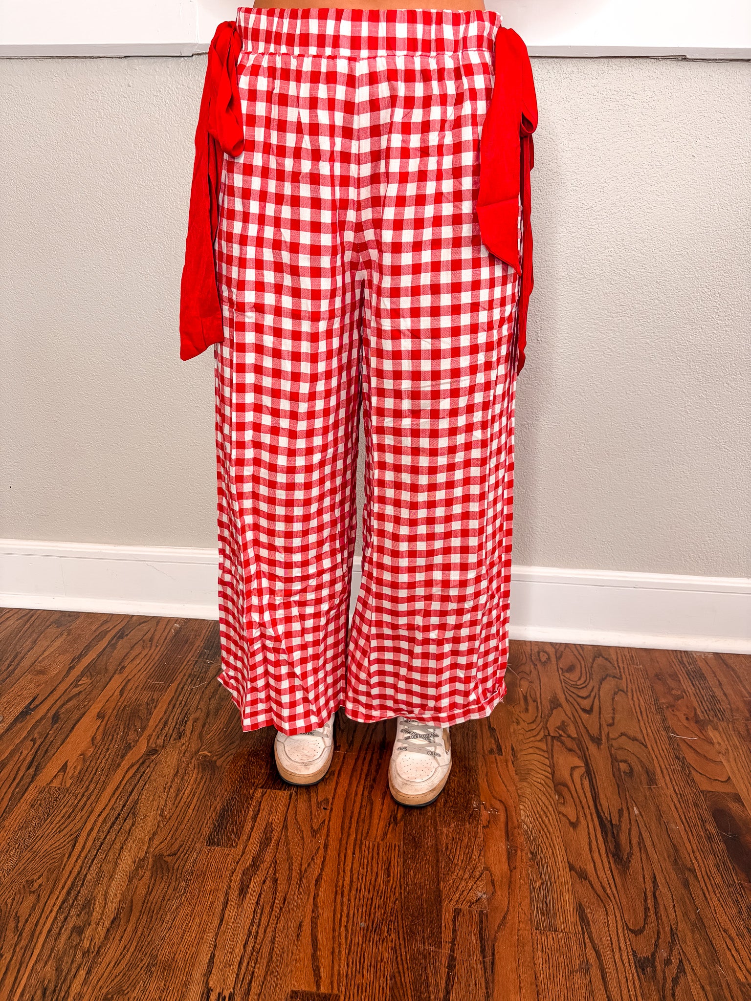 Ribbon Tied Gingham Pant - Red