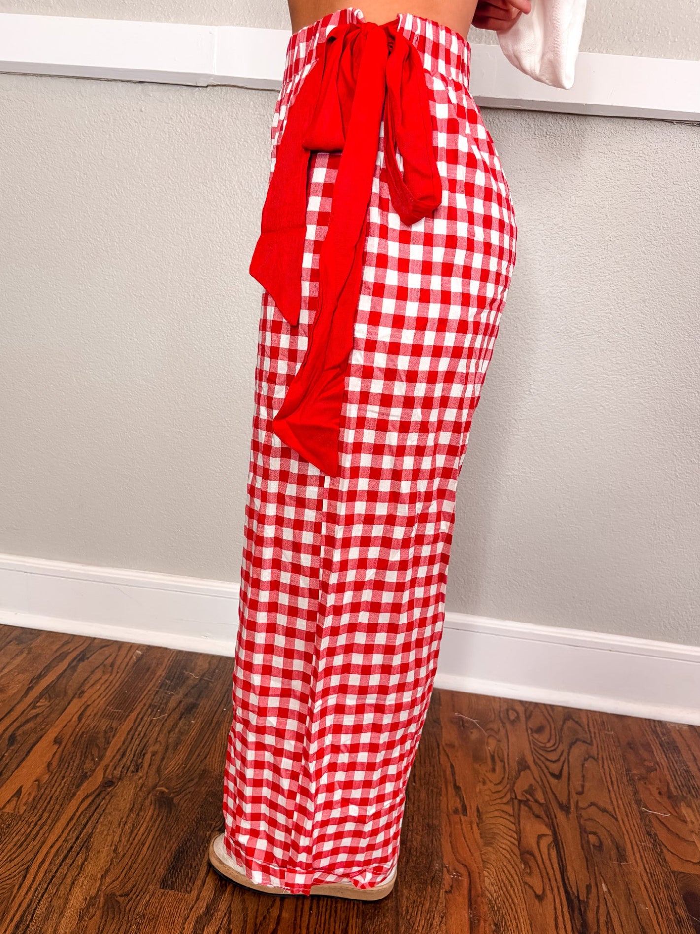 Ribbon Tied Gingham Pant - Red