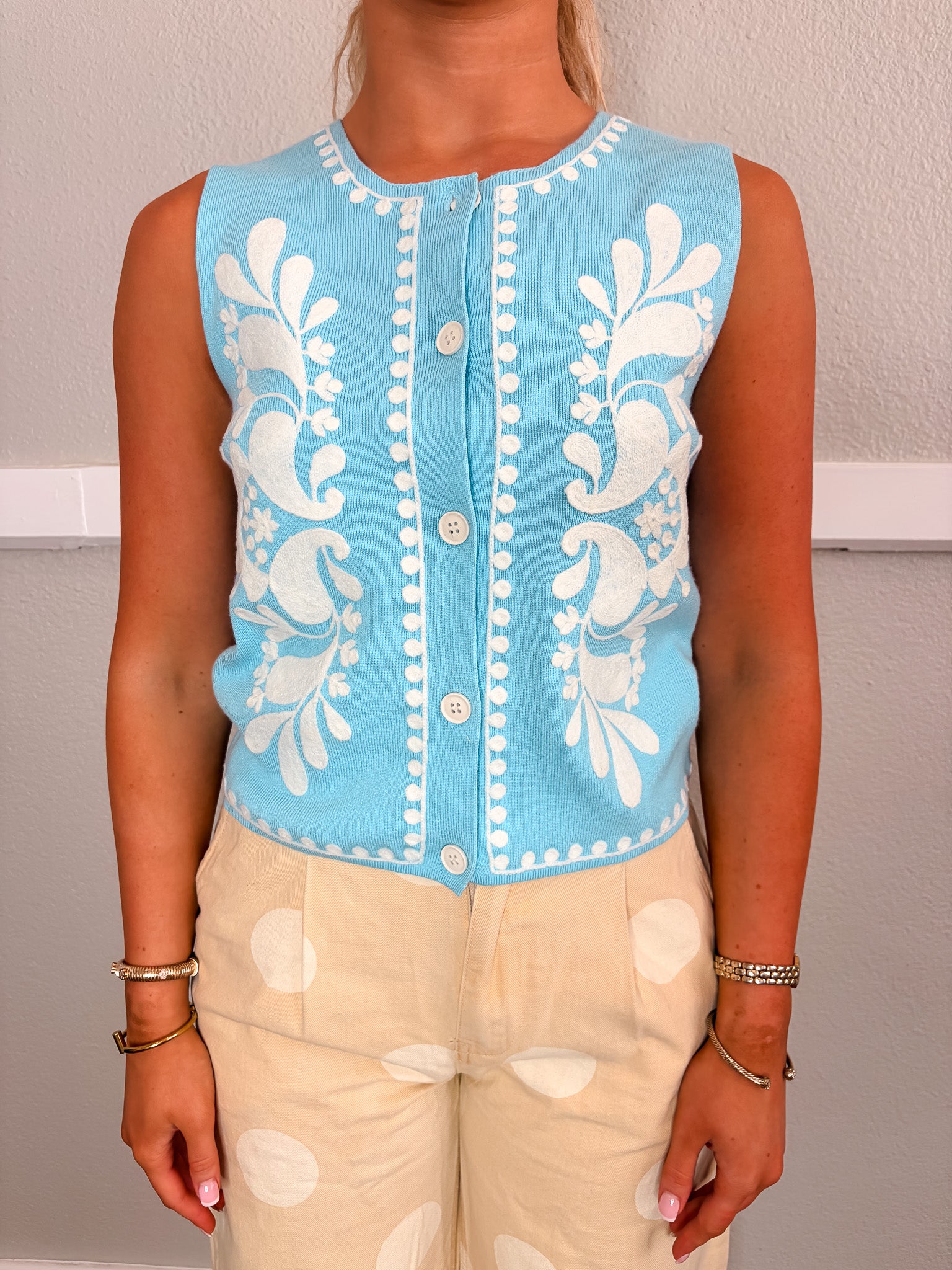 Zurich Embroidered Vest - Blue