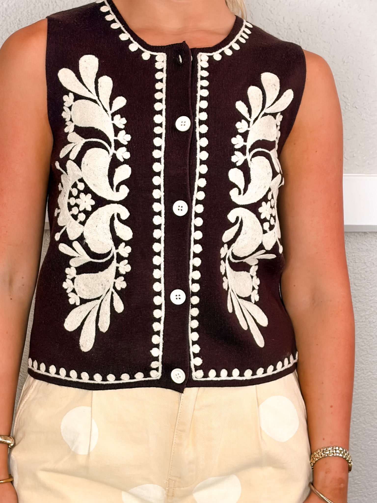 Zurich Embroidered Vest - Brown