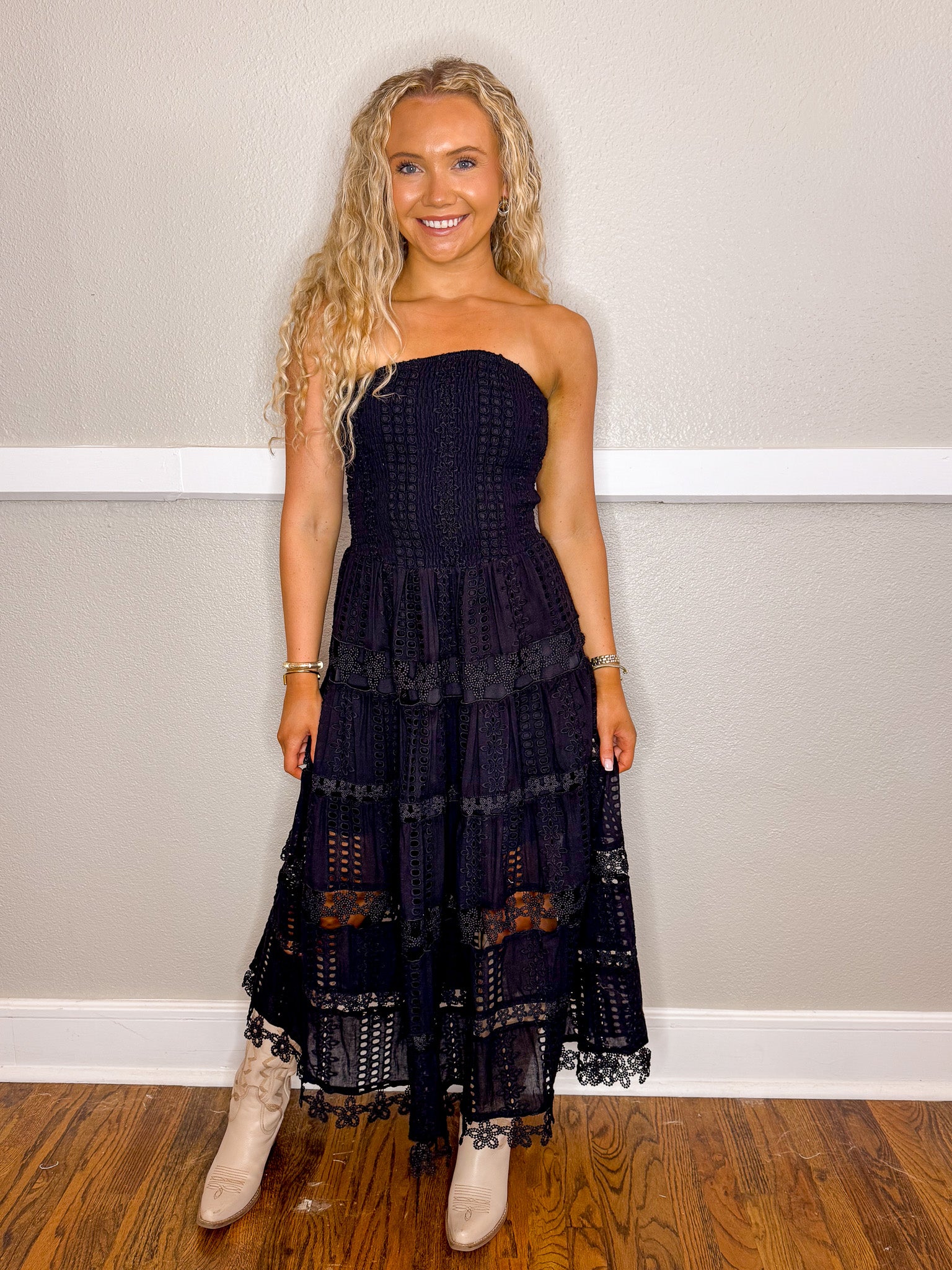 Eyelet Love Tube Dress - Black