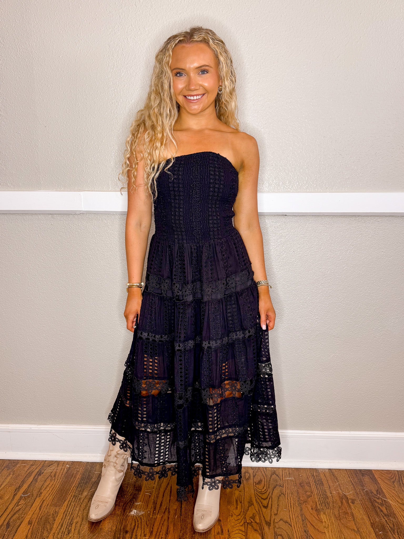 Eyelet Love Tube Dress - Black