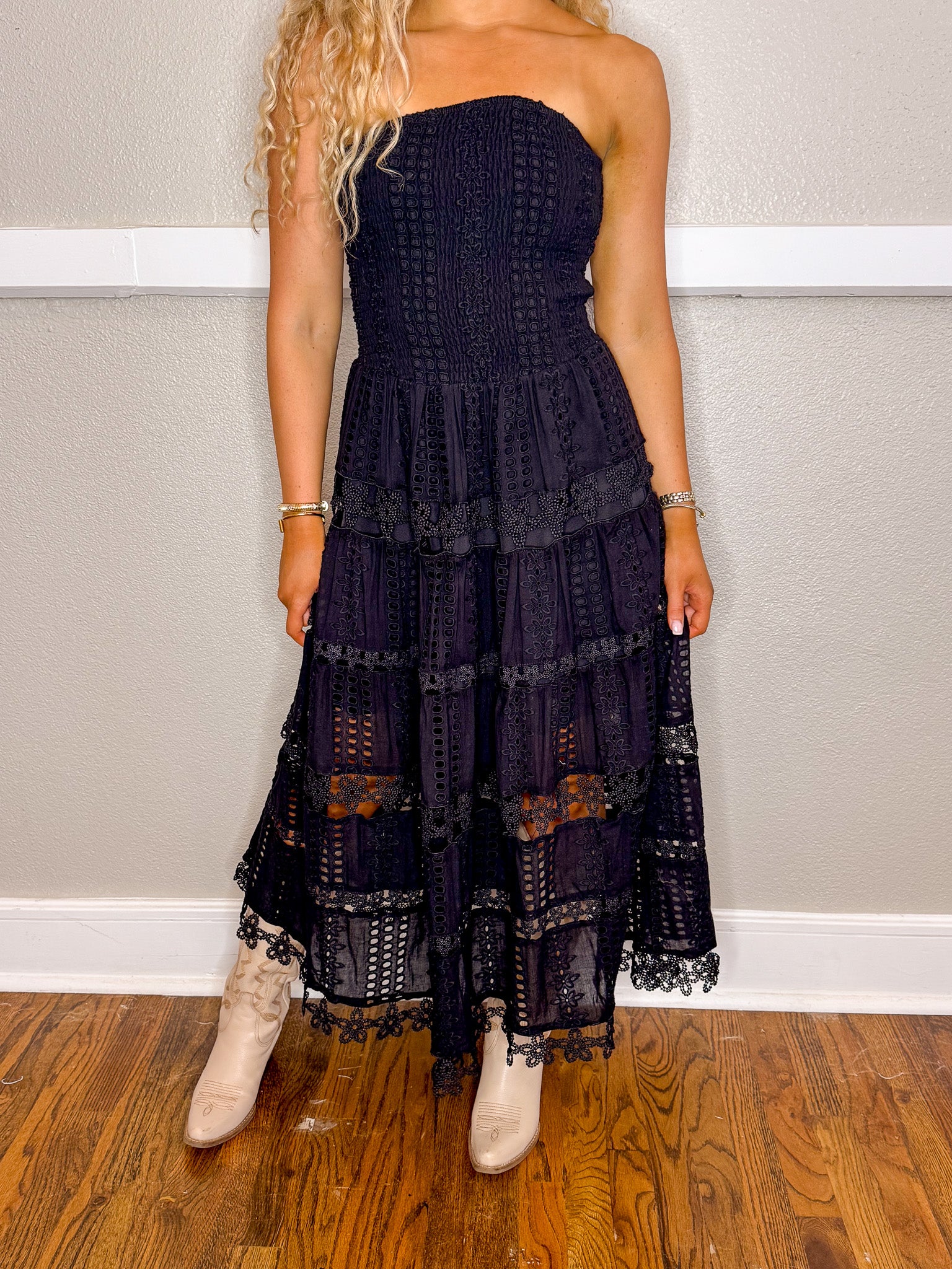 Eyelet Love Tube Dress - Black