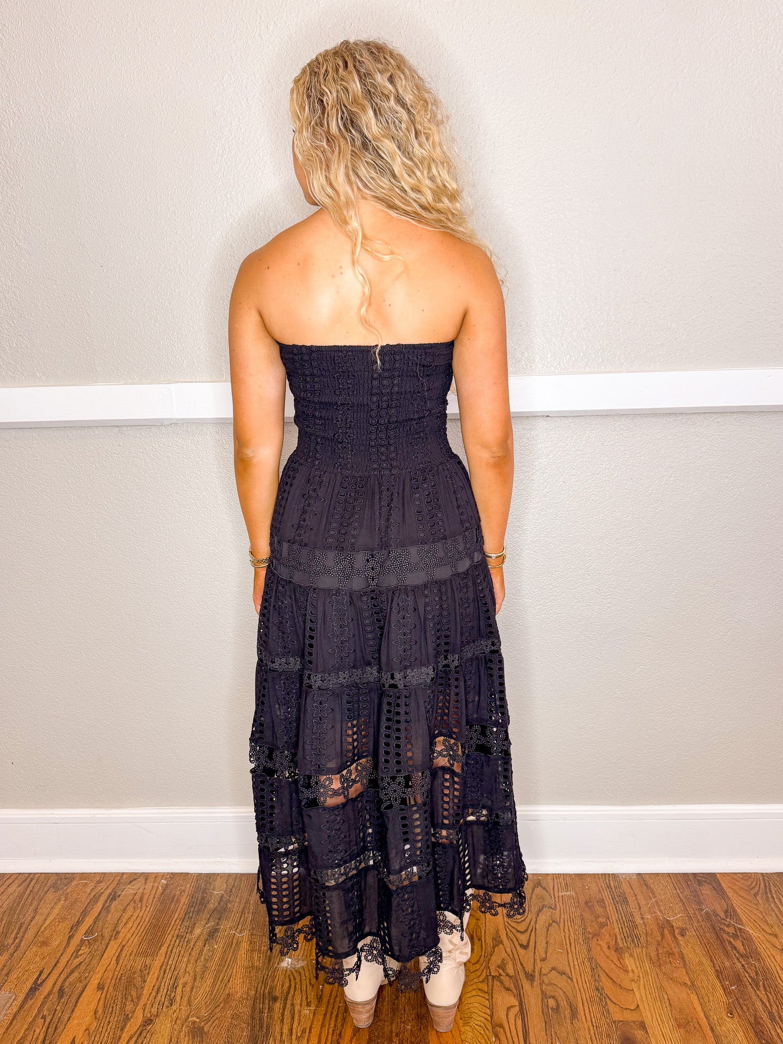 Eyelet Love Tube Dress - Black