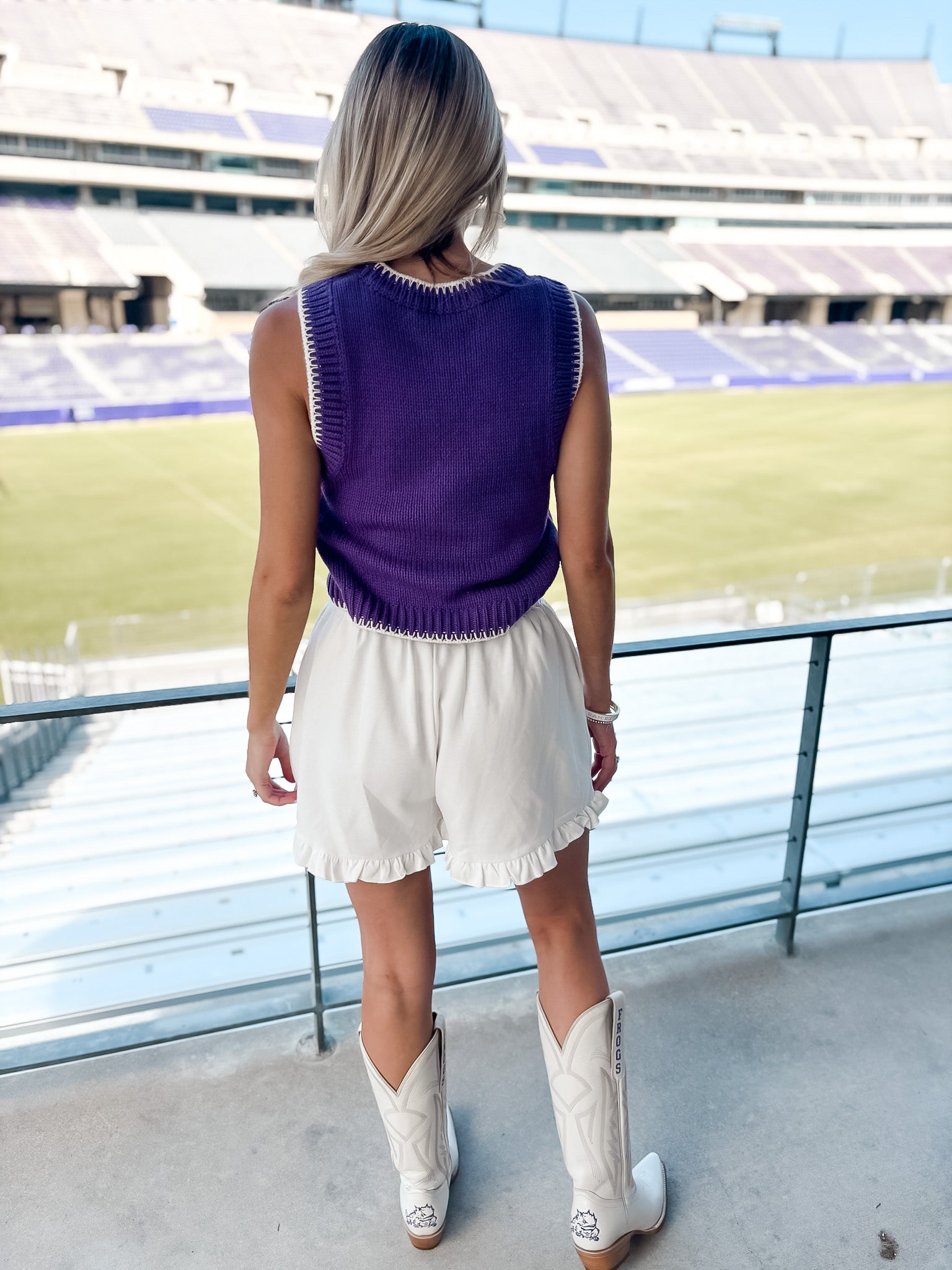 Ruffle Trim Knit Shorts - White