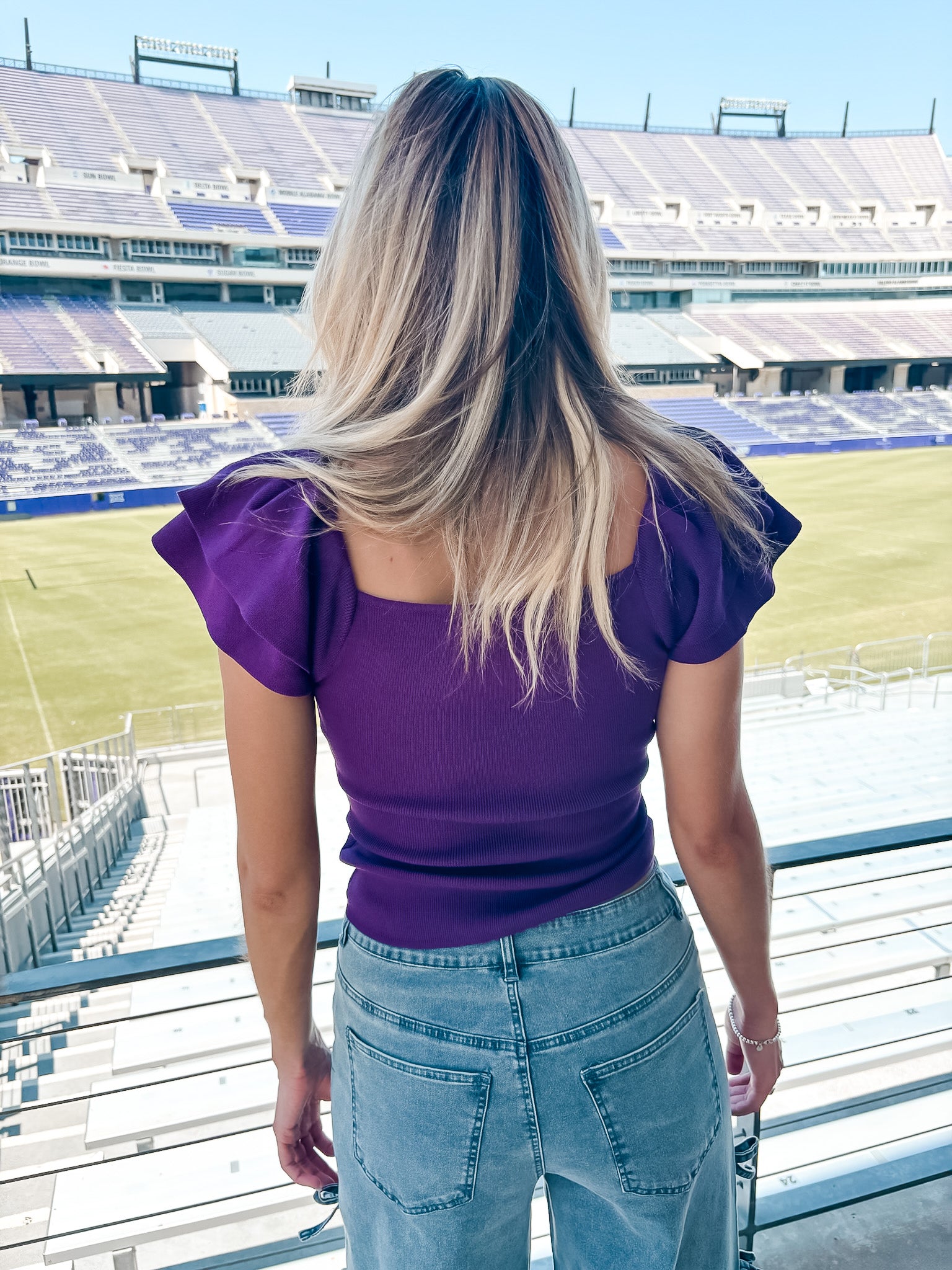 Ruffled Ribbed Knit Top - Purple