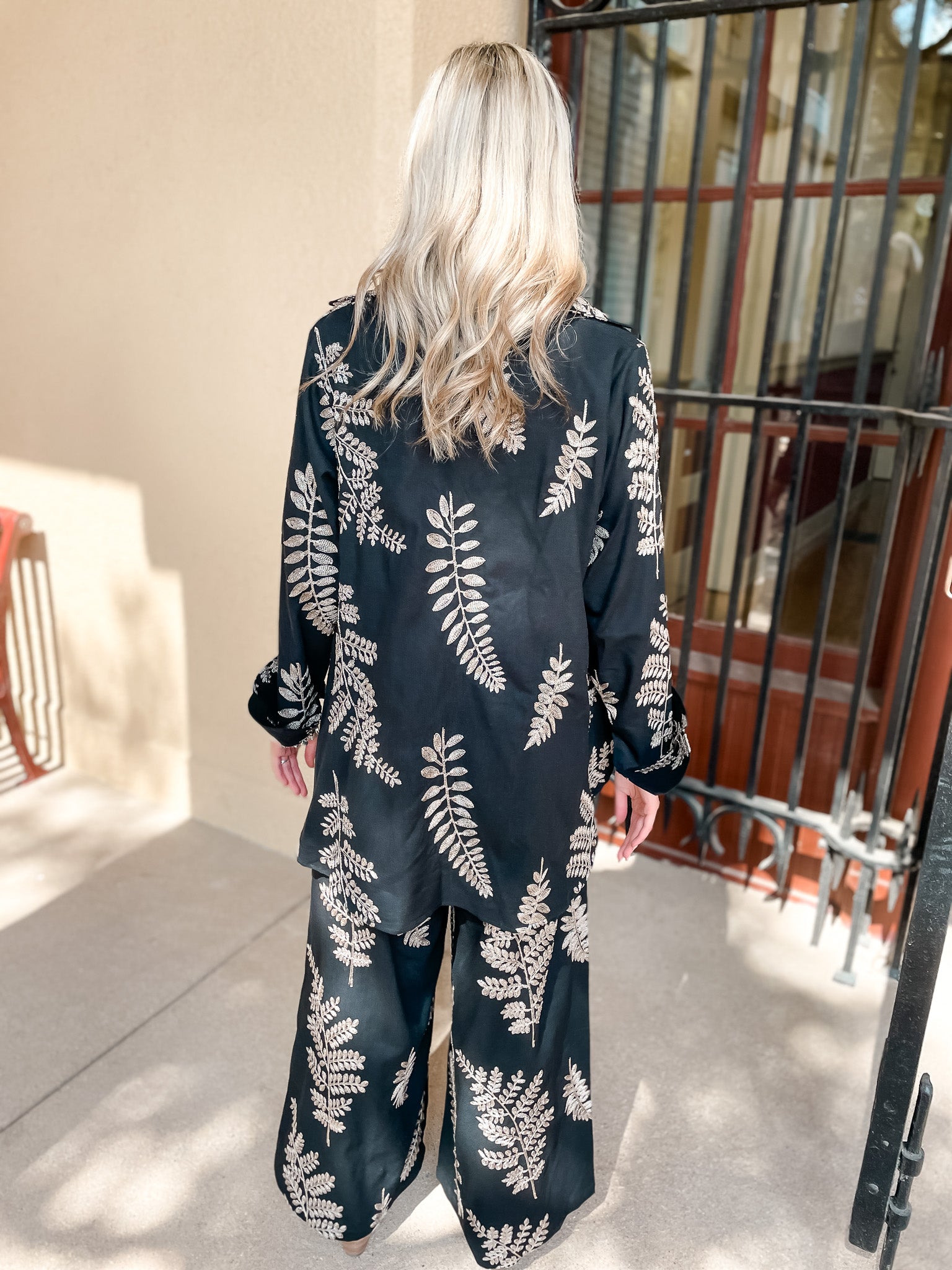 Golden Leaves Pant Set - Black