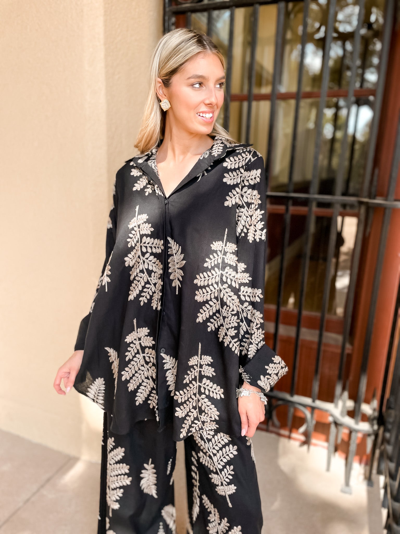 Golden Leaves Pant Set - Black