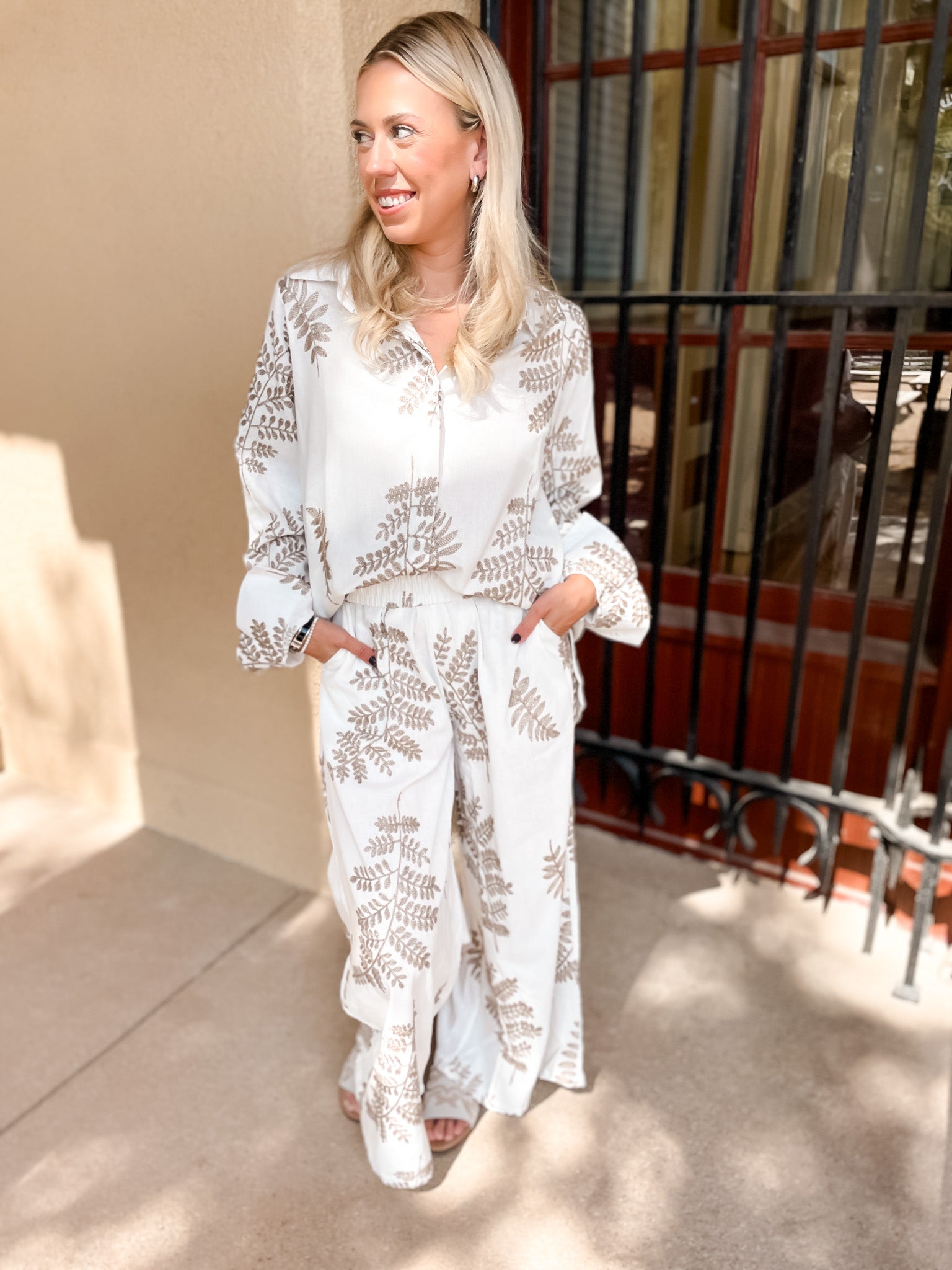 Golden Leaves Pant Set - White