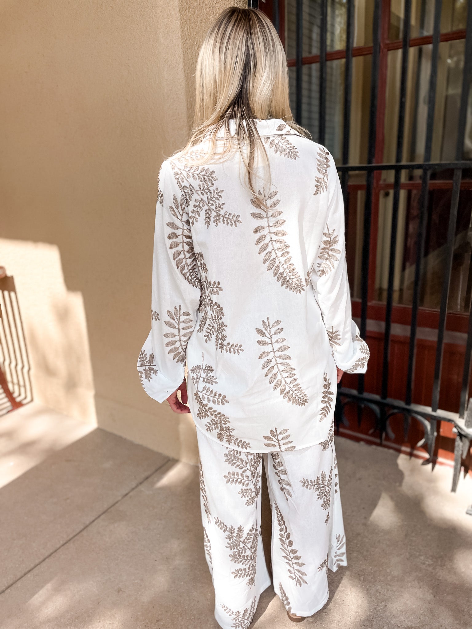 Golden Leaves Pant Set - White