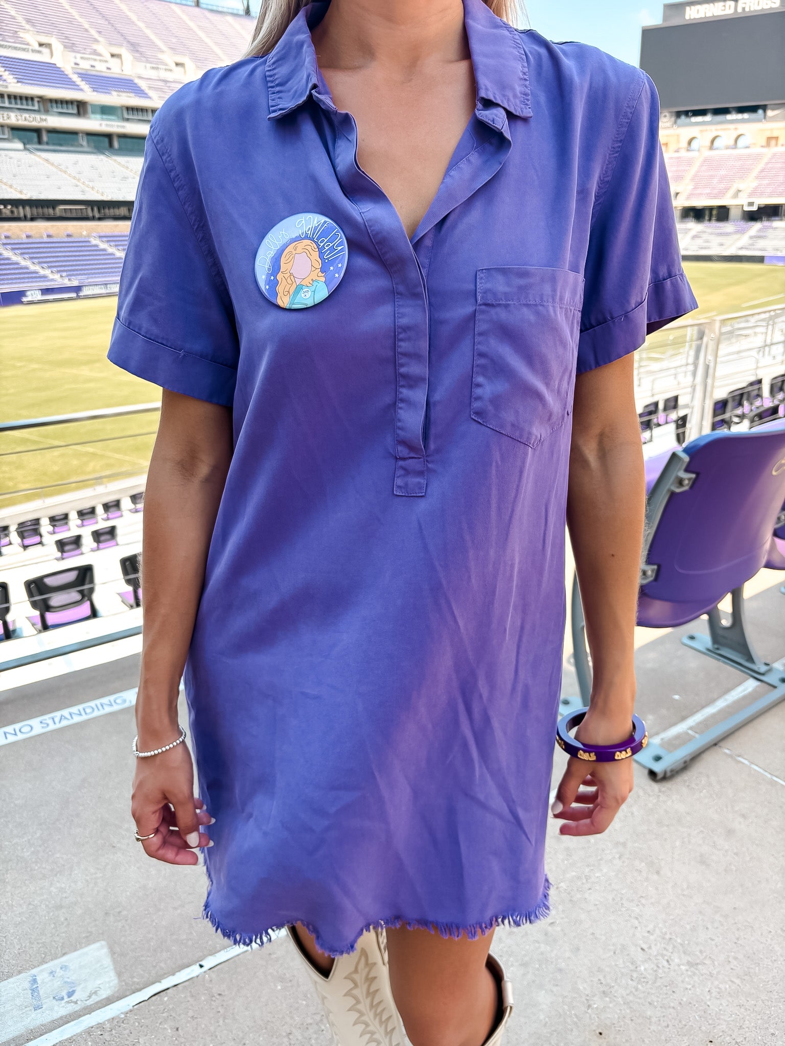 Washed  Denim Shirt Dress - Purple