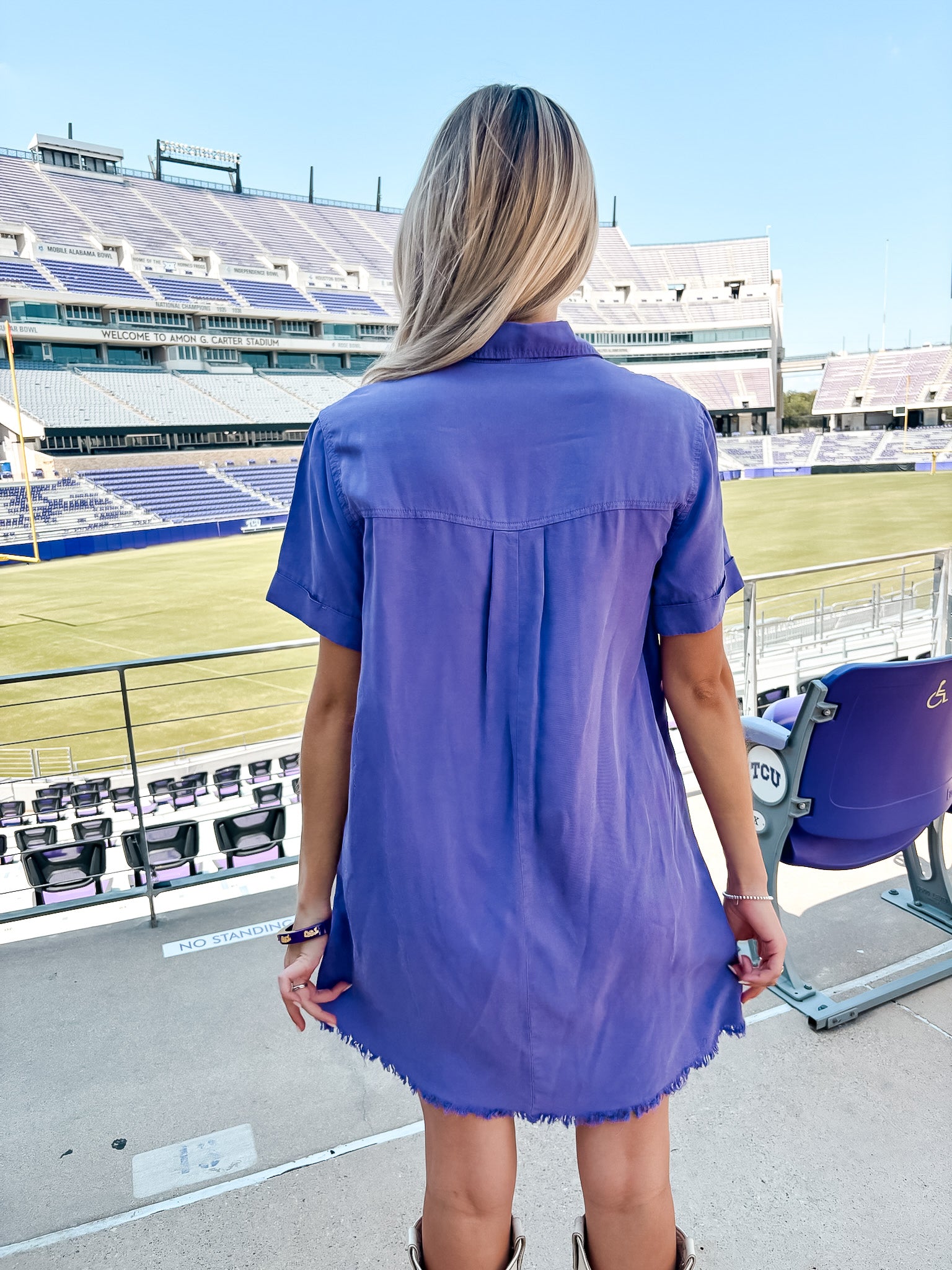 Washed  Denim Shirt Dress - Purple