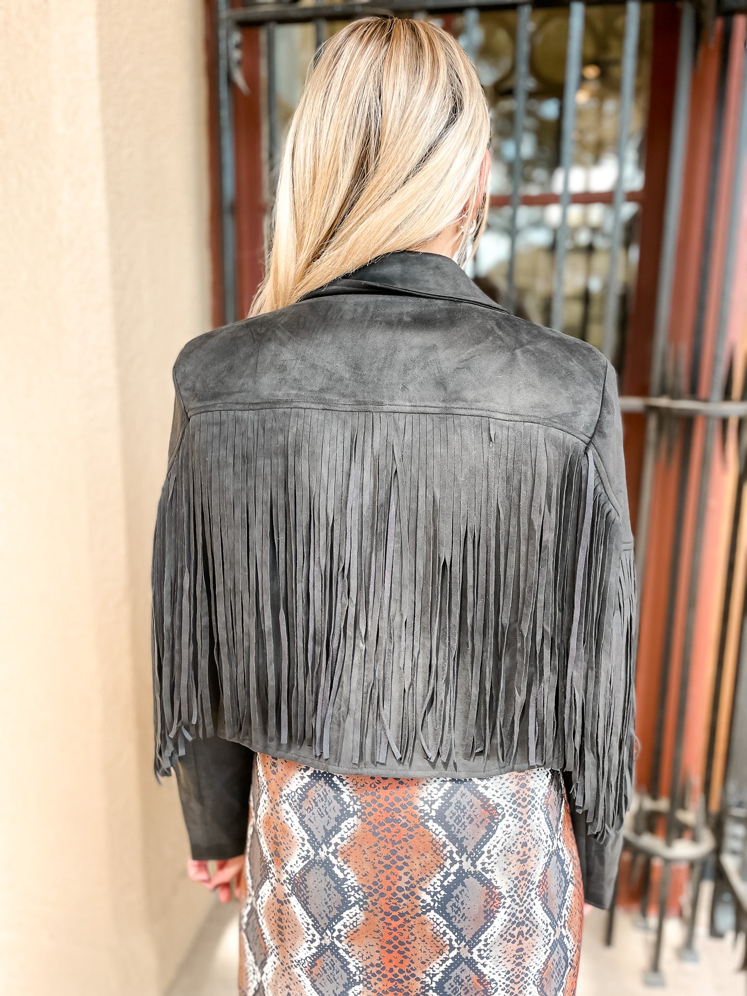Jolene Suede Fringe Jacket - Black