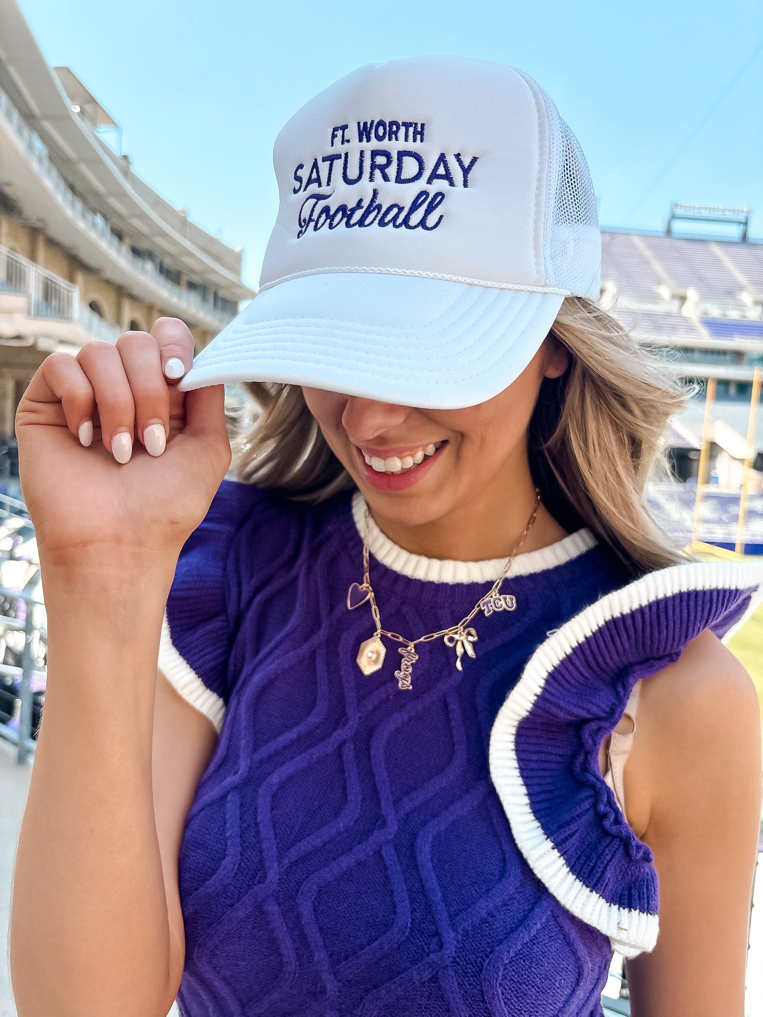 Saturday Football Trucker Hat - White