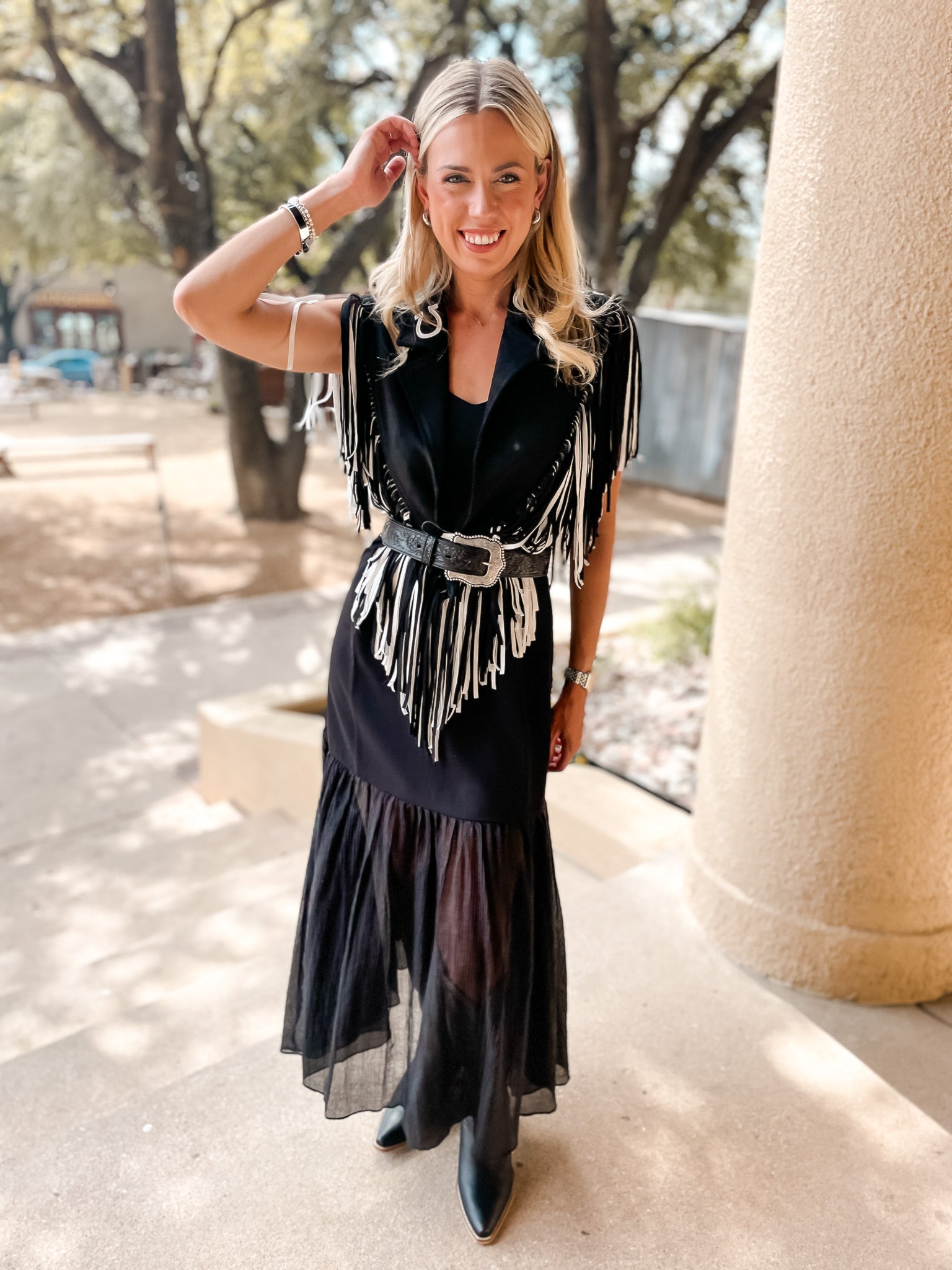 Lucky Horseshoe Fringe Shrug - Black