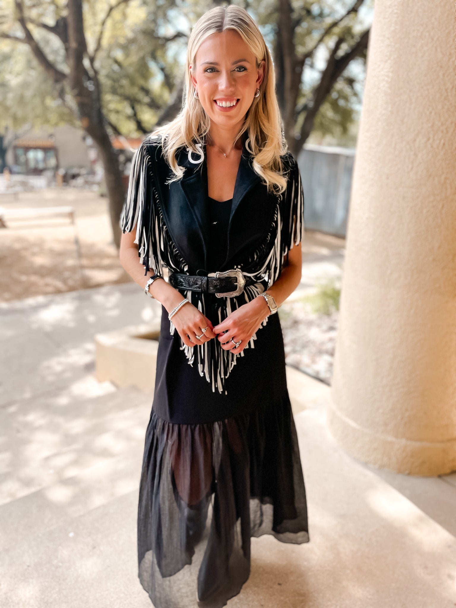 Lucky Horseshoe Fringe Shrug - Black