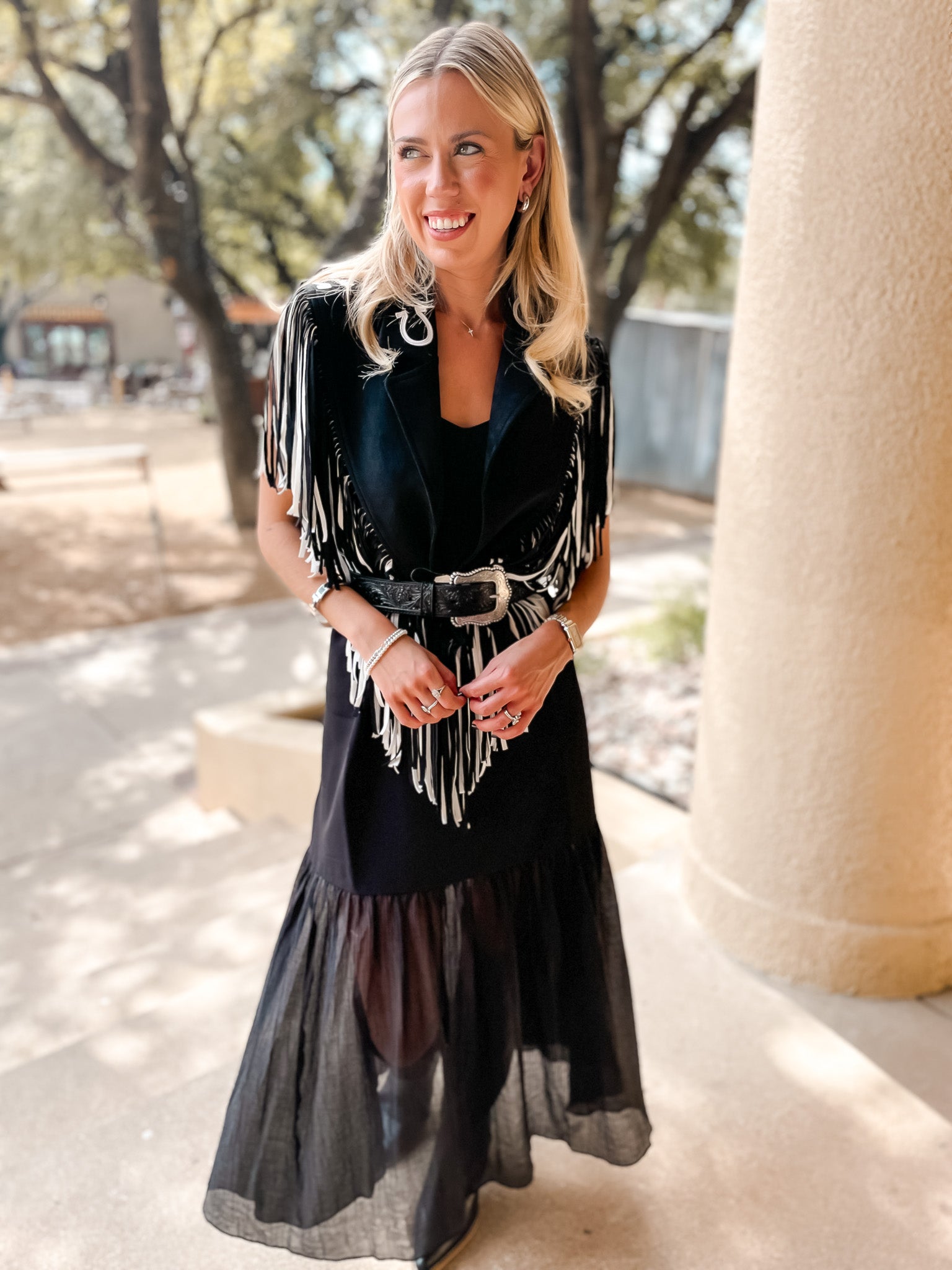 Lucky Horseshoe Fringe Shrug - Black