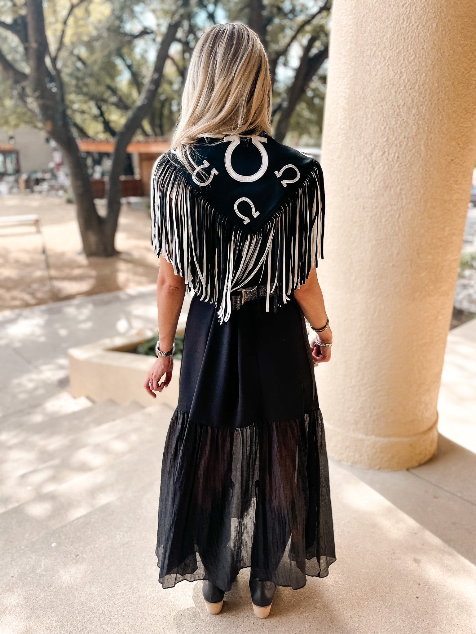 Lucky Horseshoe Fringe Shrug - Black