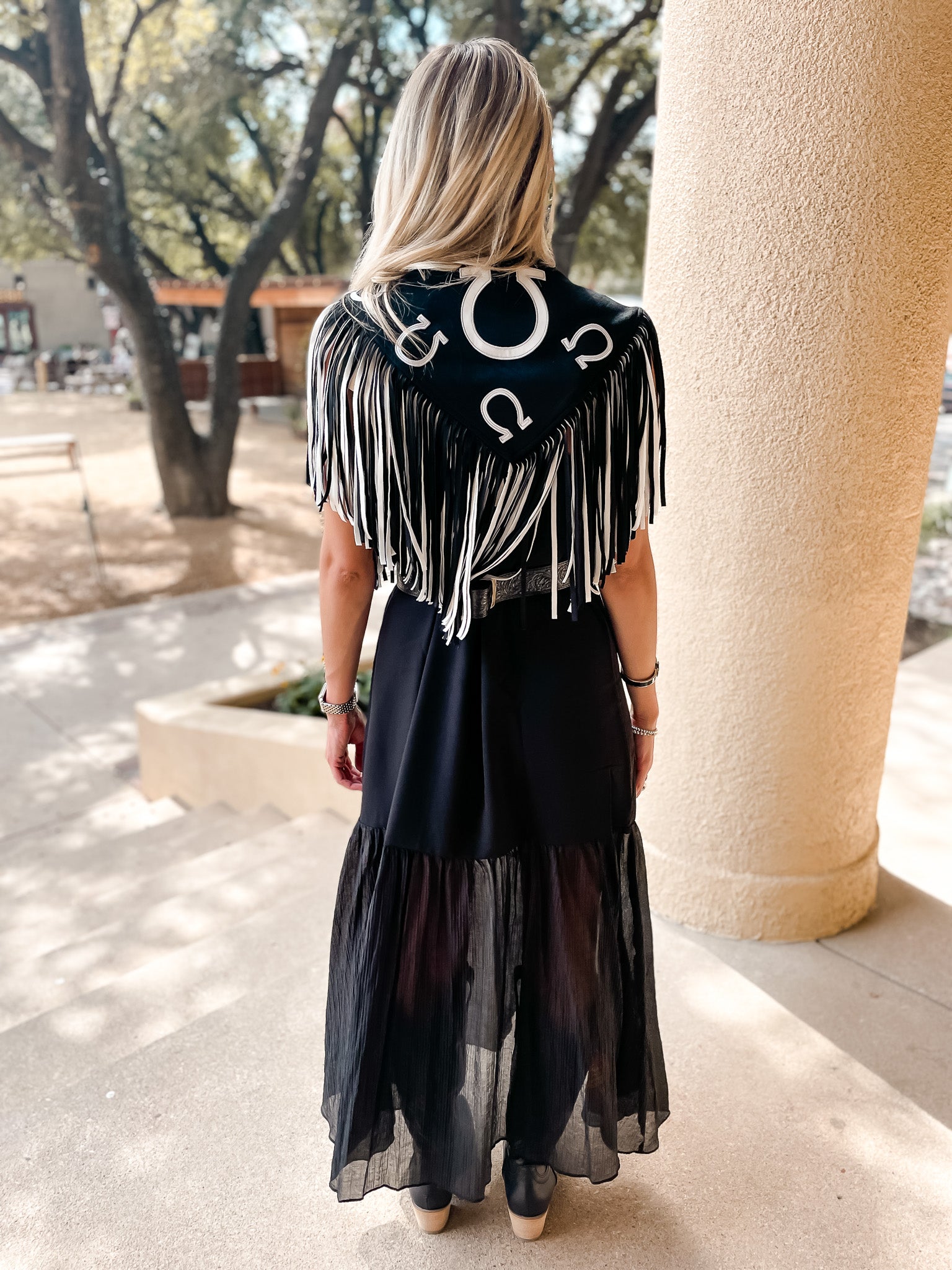 Lucky Horseshoe Fringe Shrug - Black