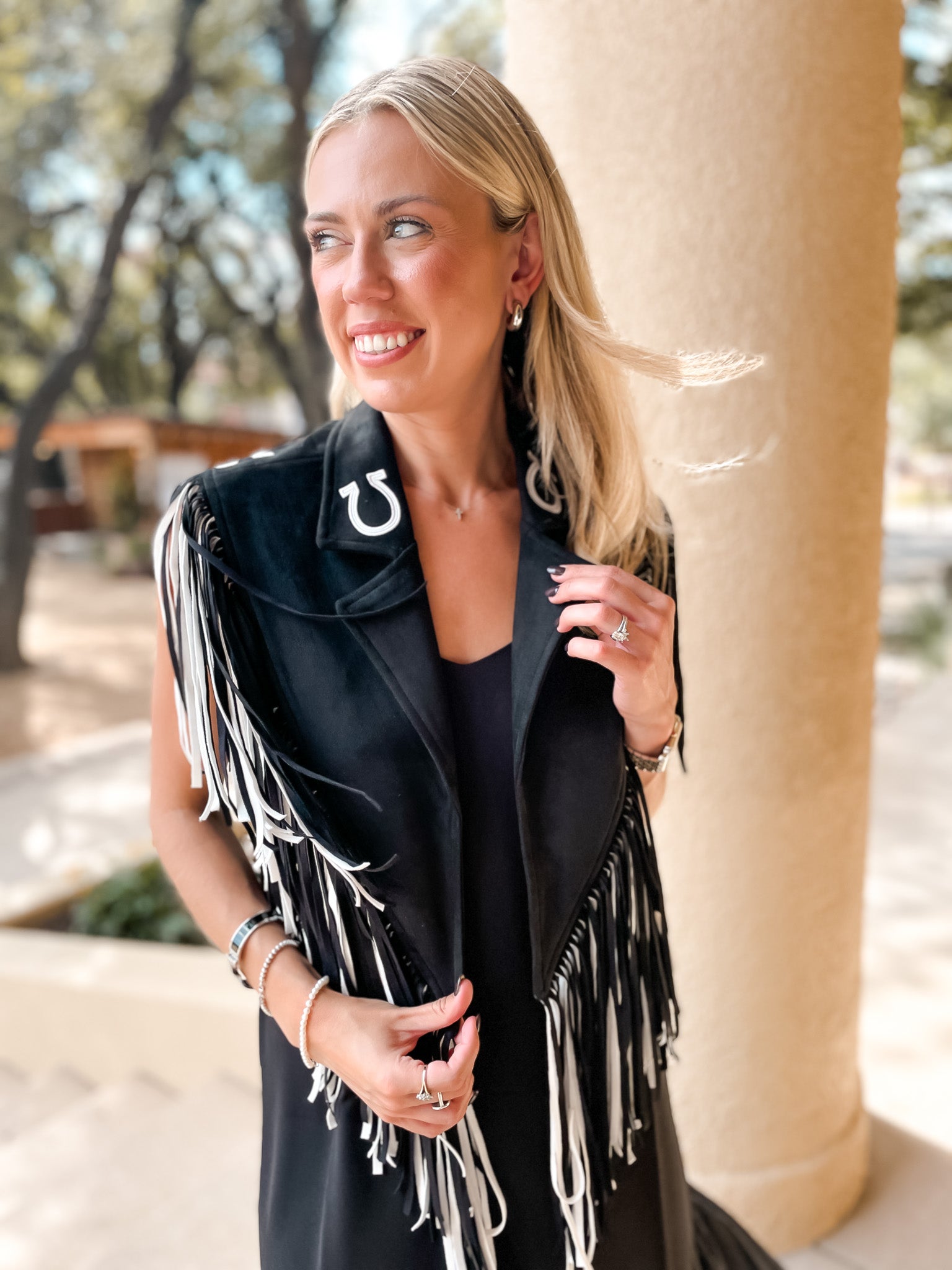 Lucky Horseshoe Fringe Shrug - Black