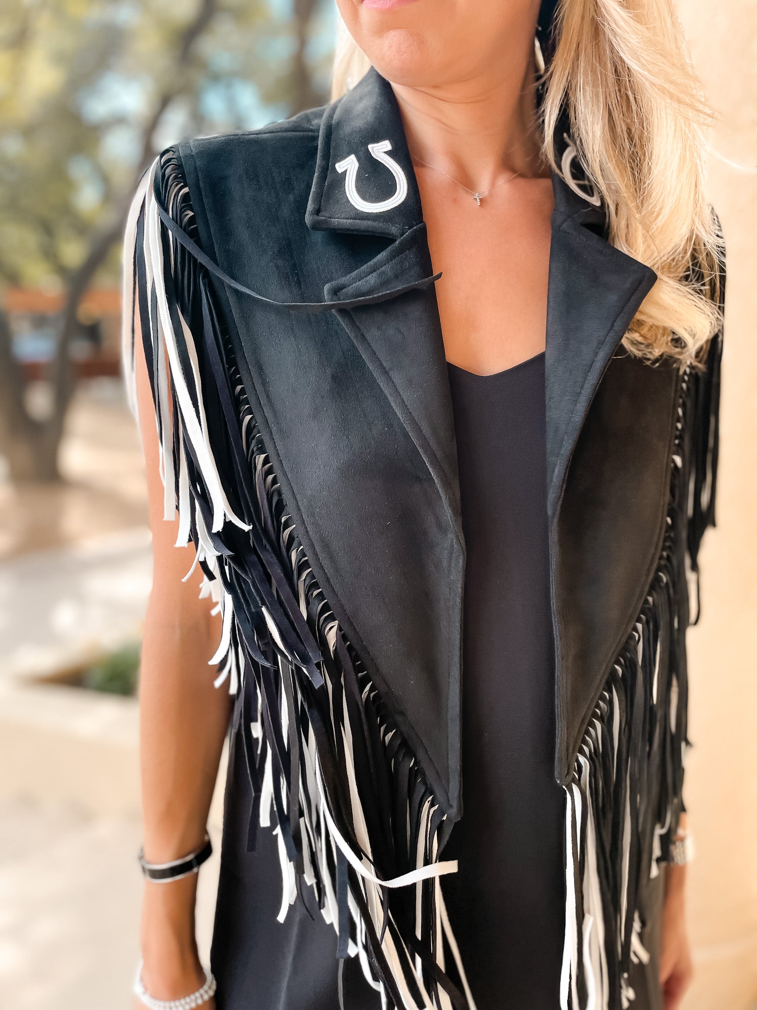 Lucky Horseshoe Fringe Shrug - Black