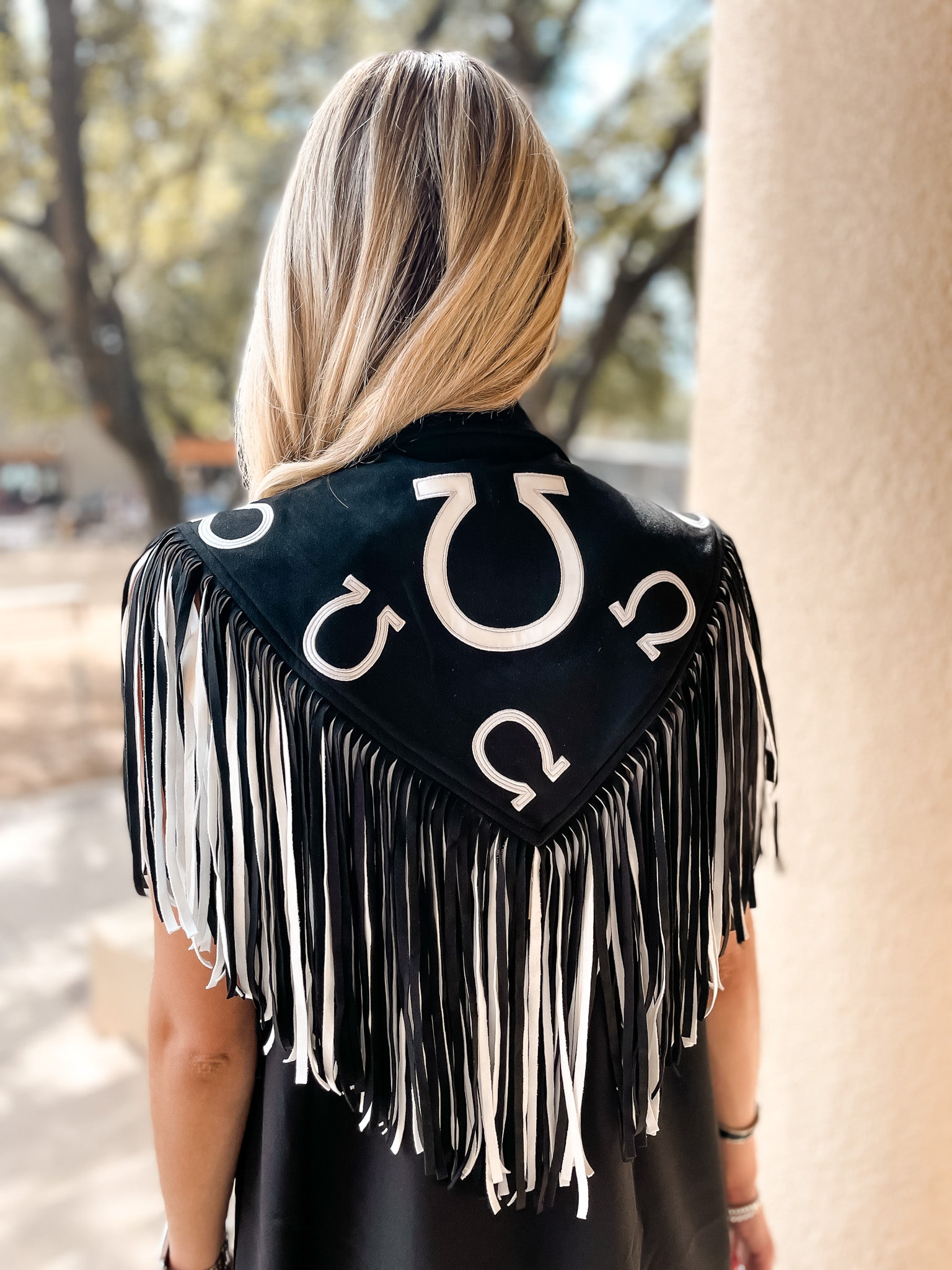 Lucky Horseshoe Fringe Shrug - Black