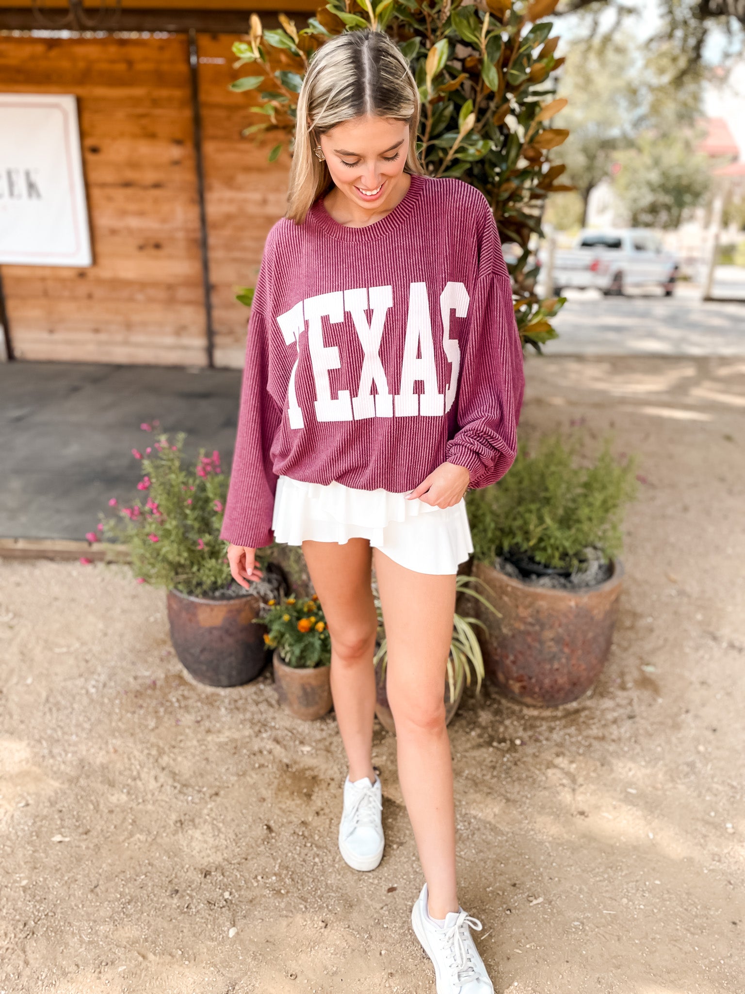 Texas Ribbed Oversized Top - Wine