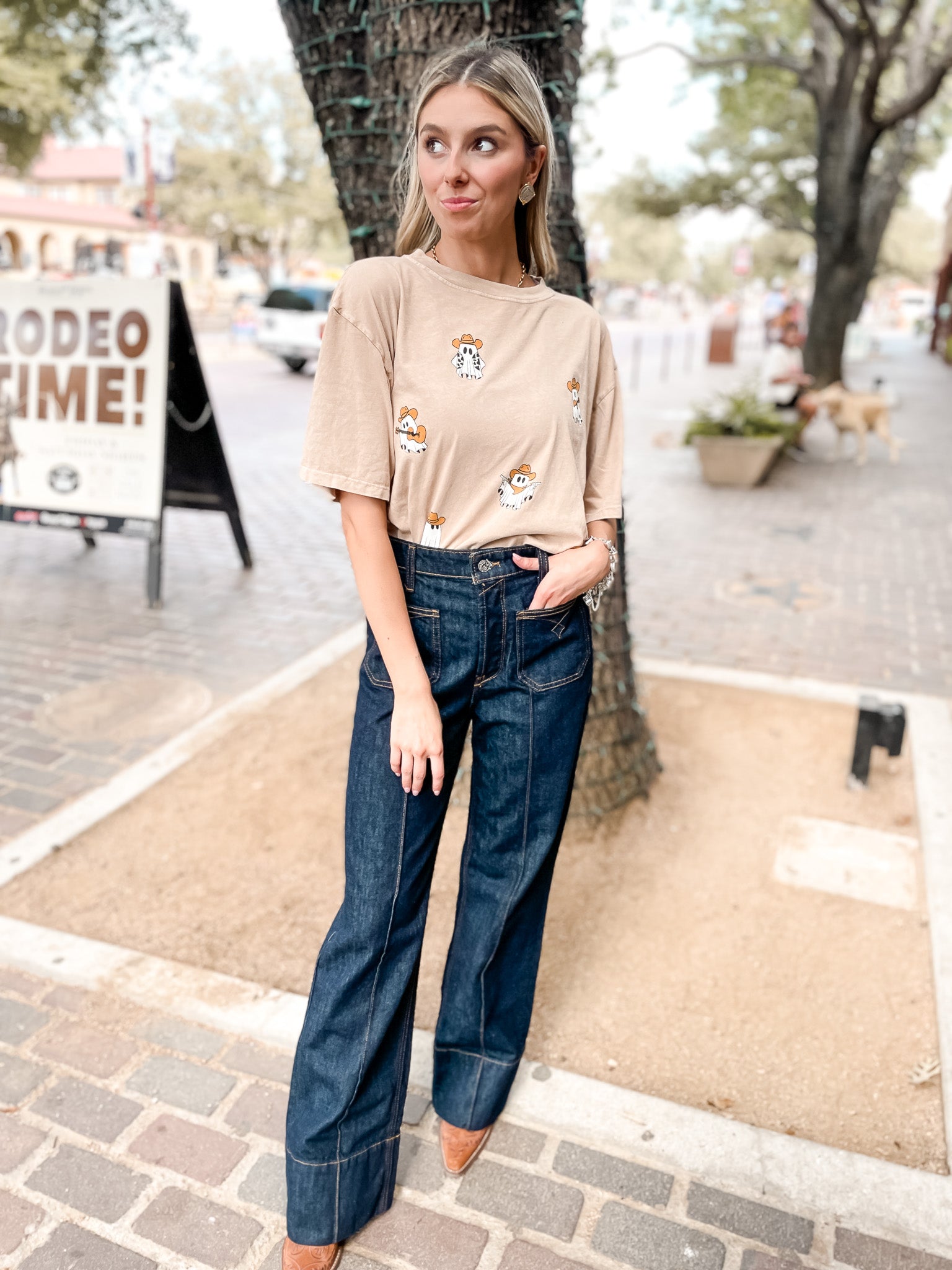 Cowboy Ghosts Oversized T-Shirt - Tan