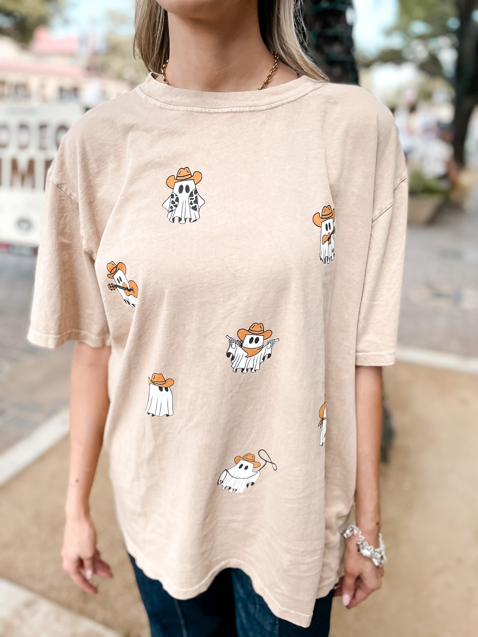 Cowboy Ghosts Oversized T-Shirt - Tan