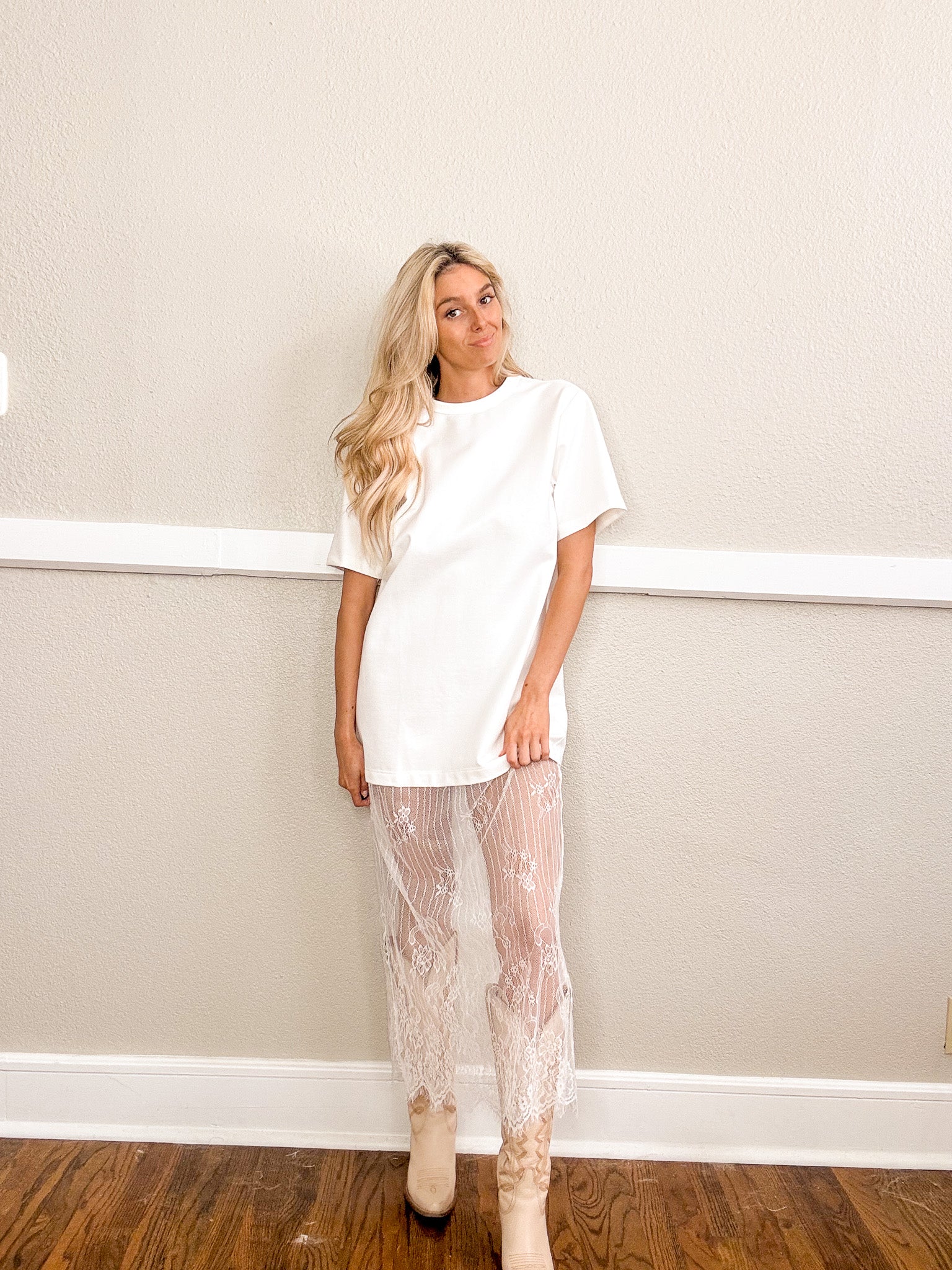 Lace Mixed Media Dress - White