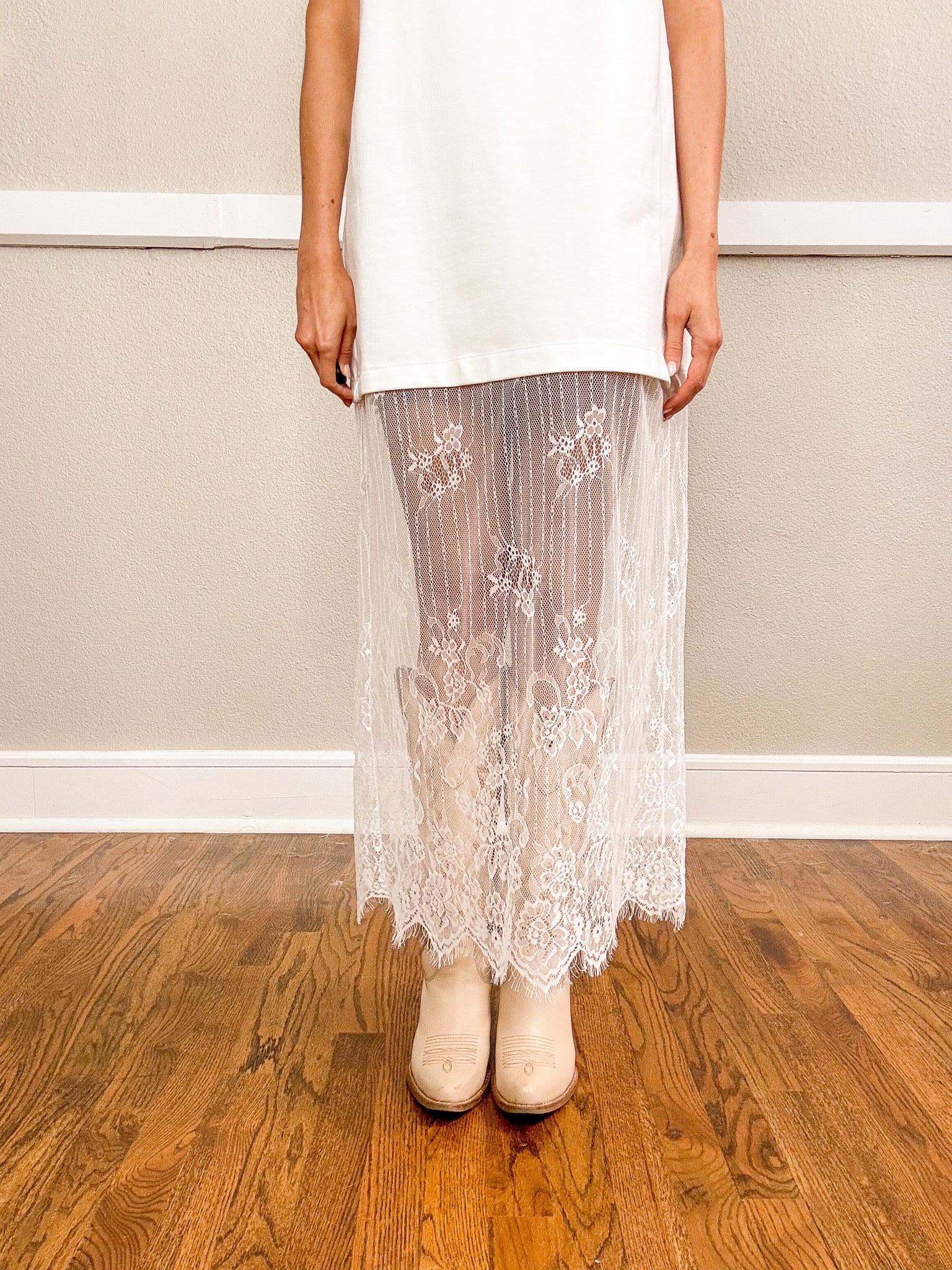 Lace Mixed Media Dress - White