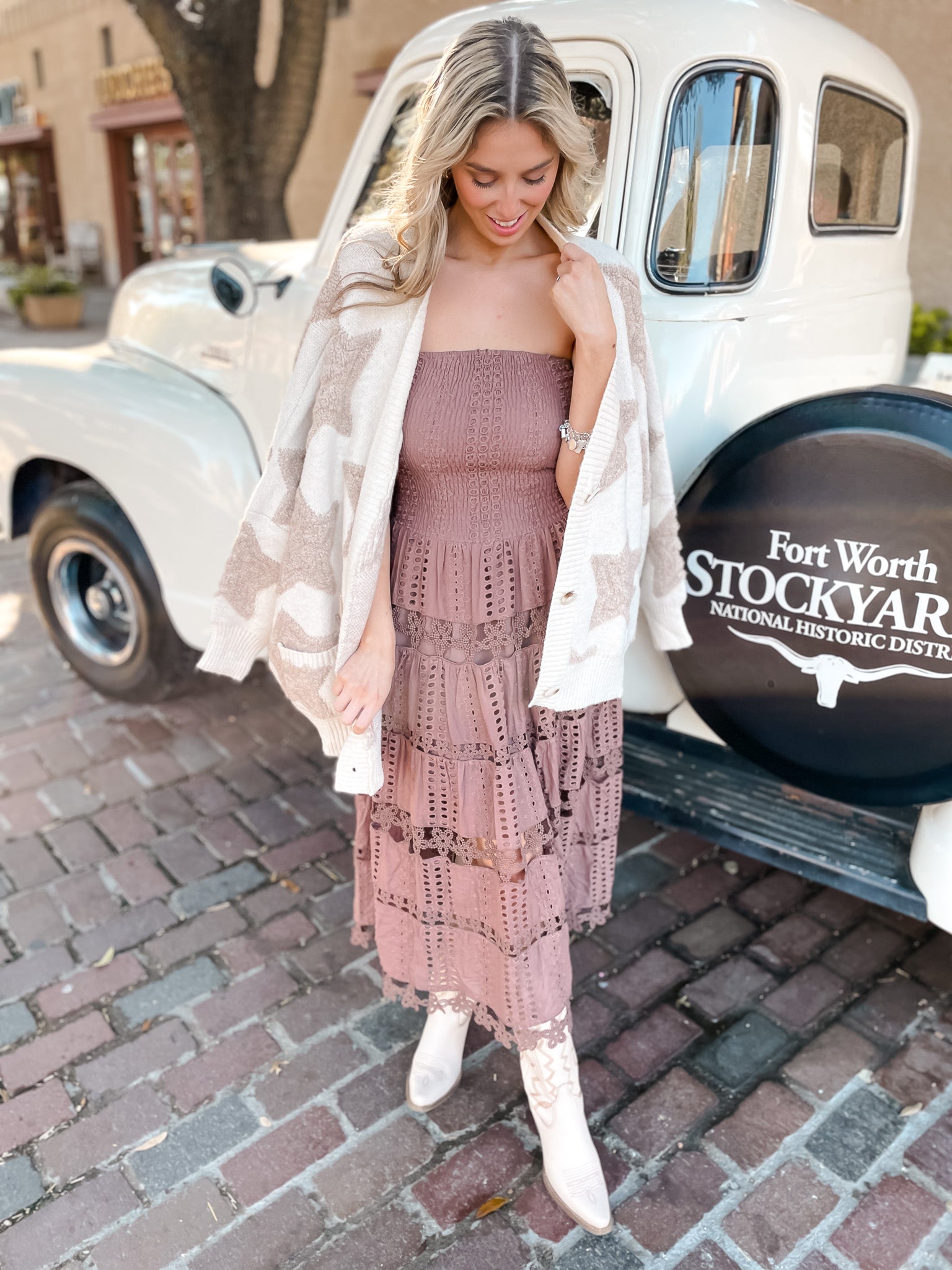 Star Print Boxy Cardigan - Cream