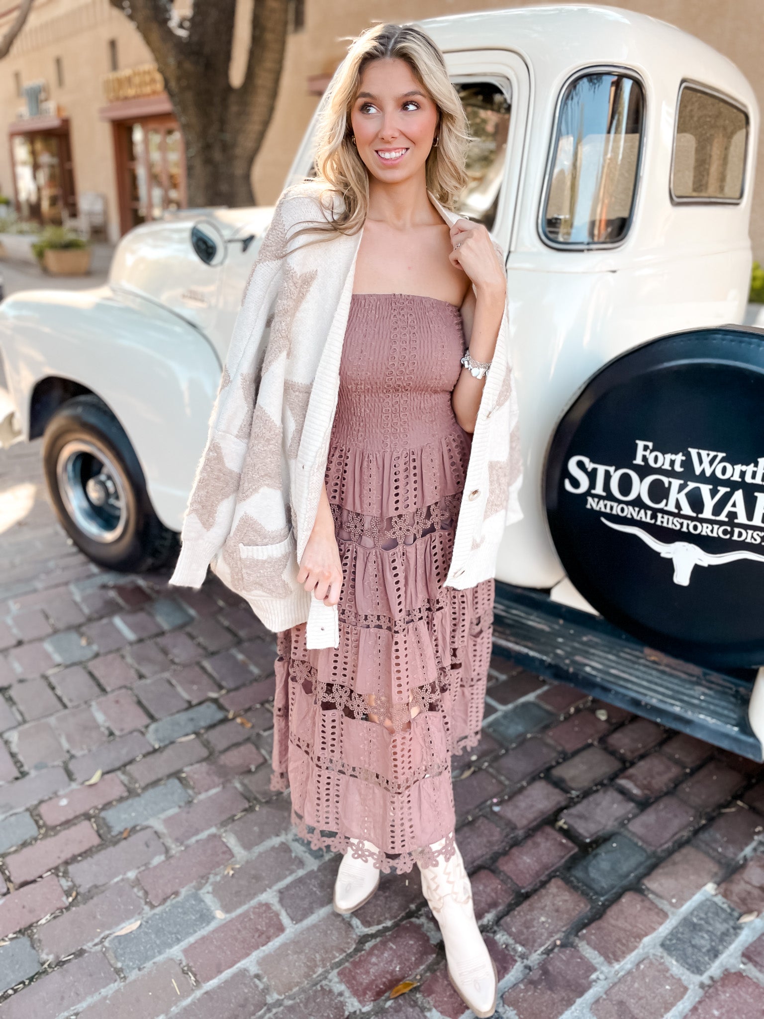 Star Print Boxy Cardigan - Cream