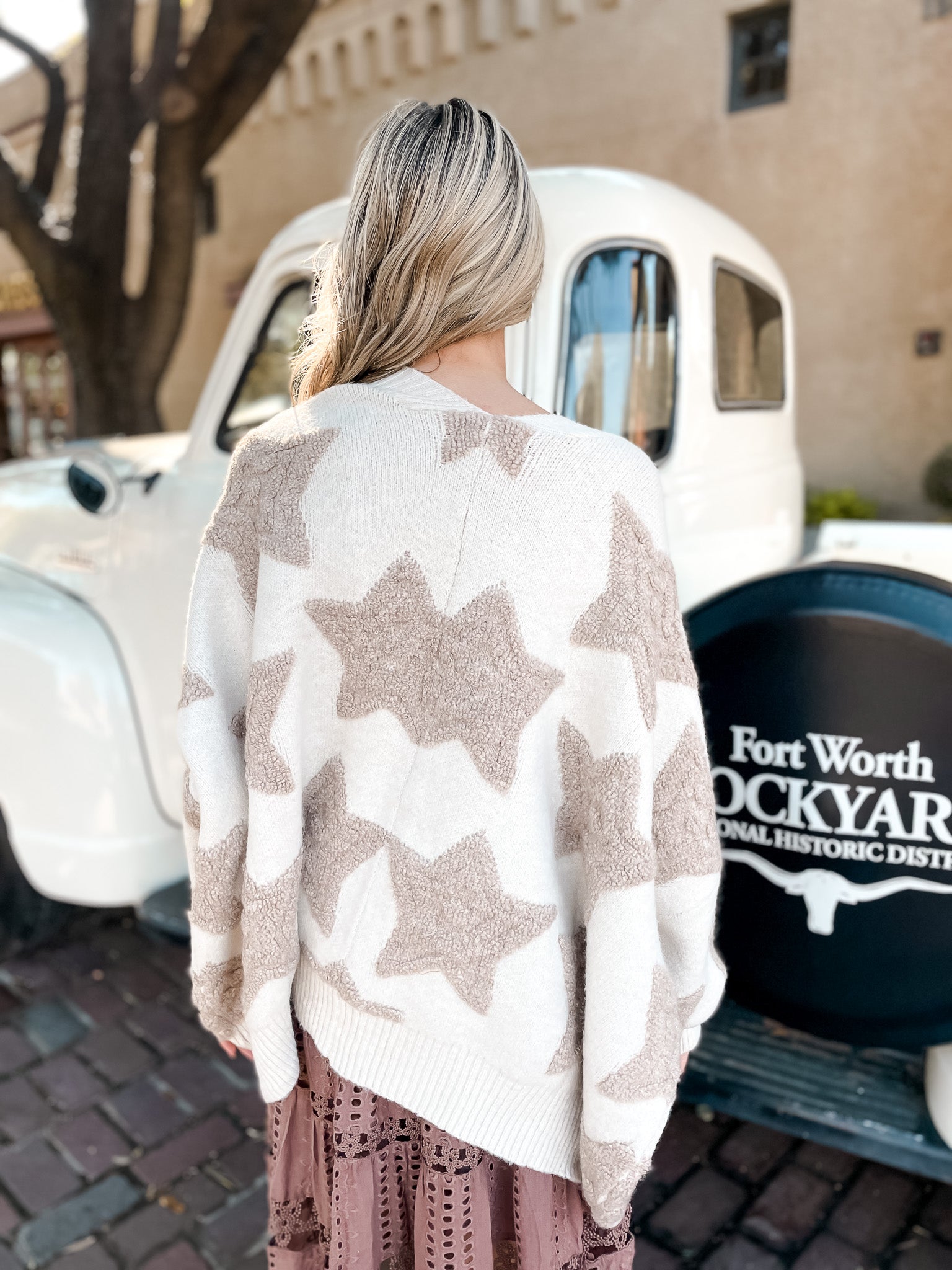 Star Print Boxy Cardigan - Cream