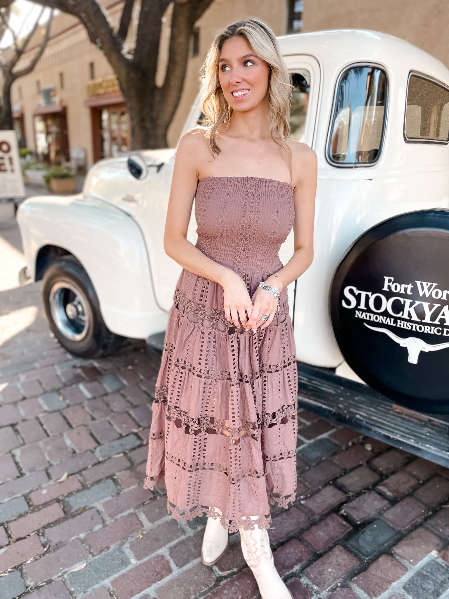 Eyelet Love Tube Dress - Nutmeg