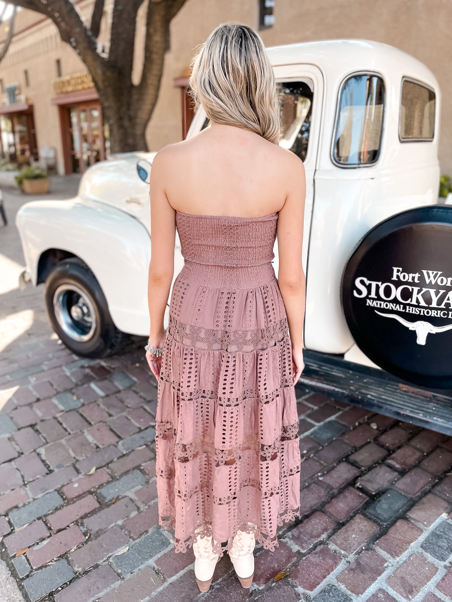 Eyelet Love Tube Dress - Nutmeg