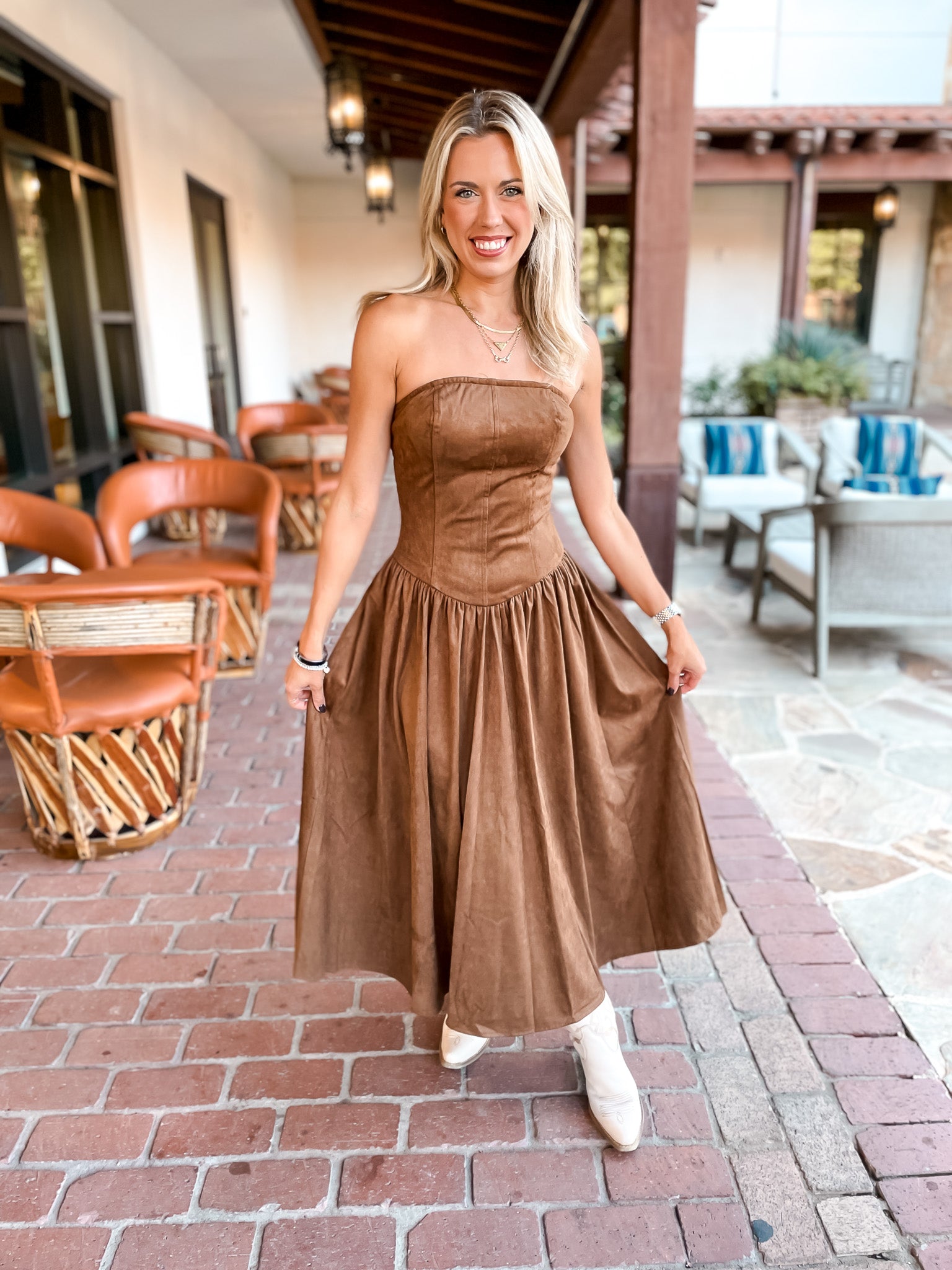 Brown Suede Midi Dress