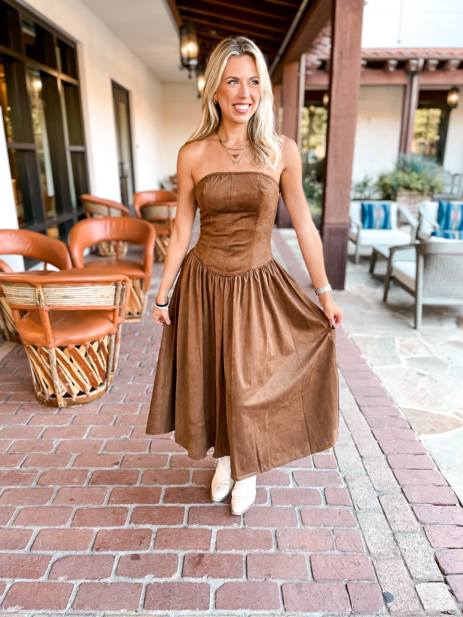 Brown Suede Midi Dress