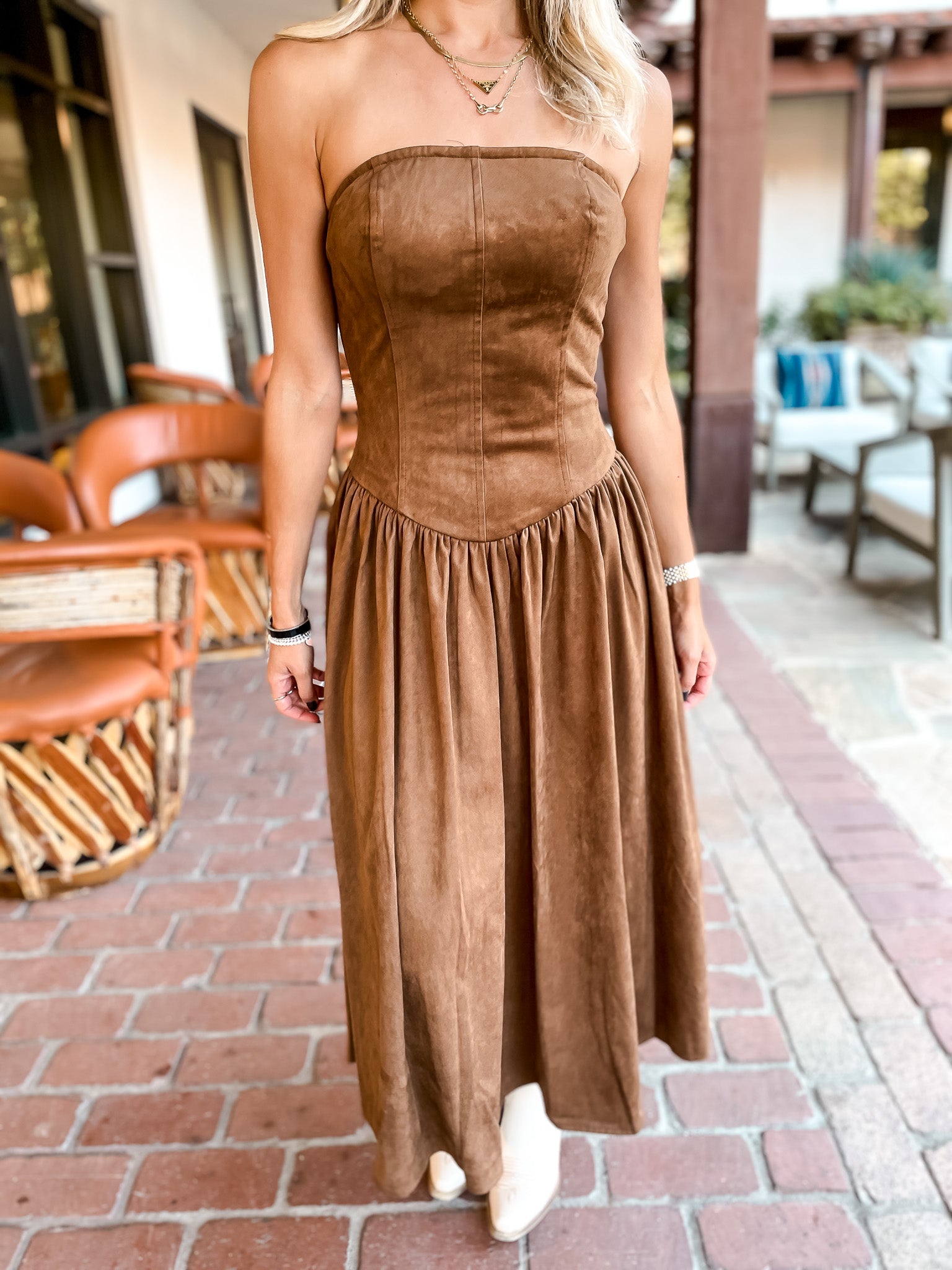Brown Suede Midi Dress