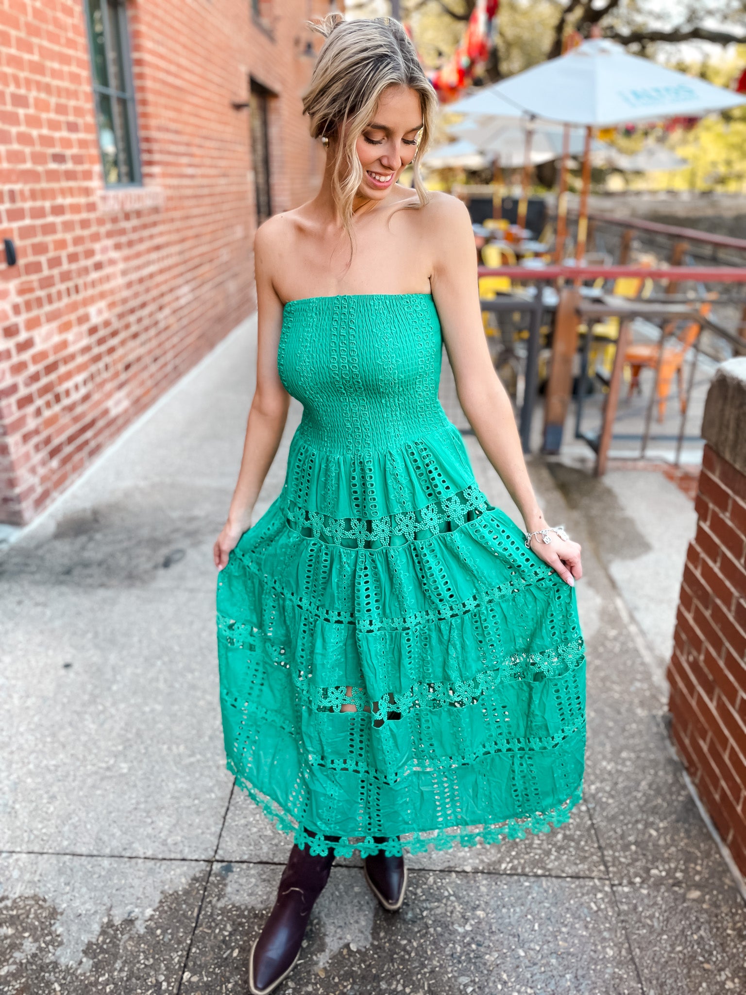 Eyelet Love Tube Dress - Emerald