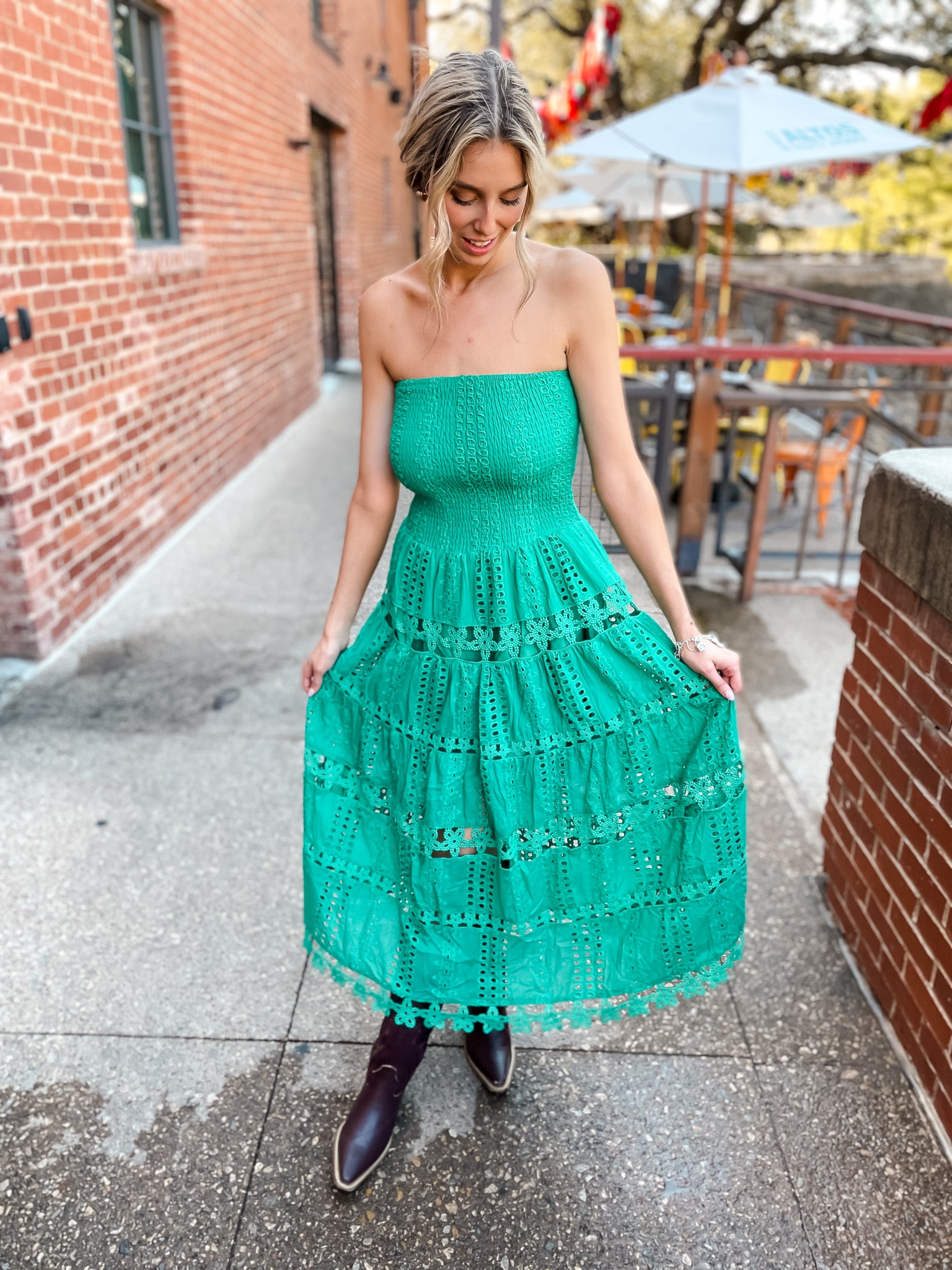 Eyelet Love Tube Dress - Emerald