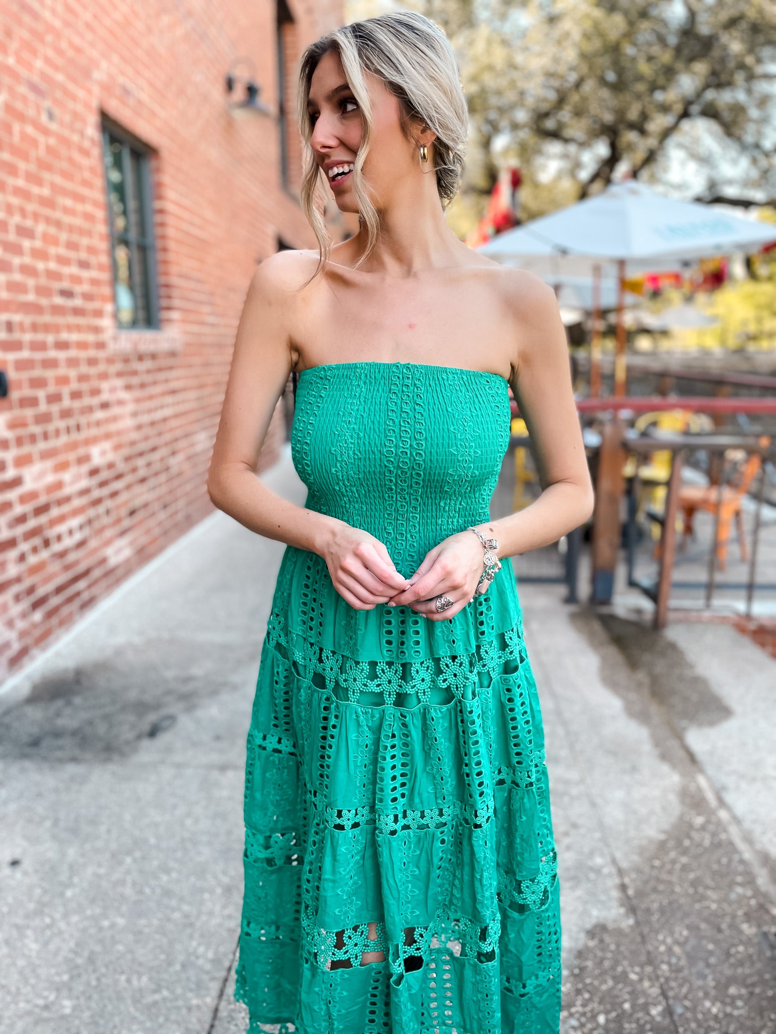 Eyelet Love Tube Dress - Emerald