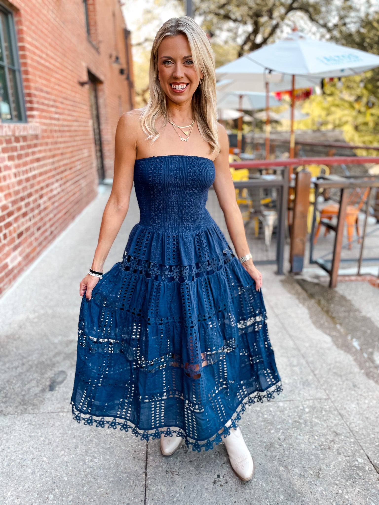 Eyelet Love Tube Dress - Navy