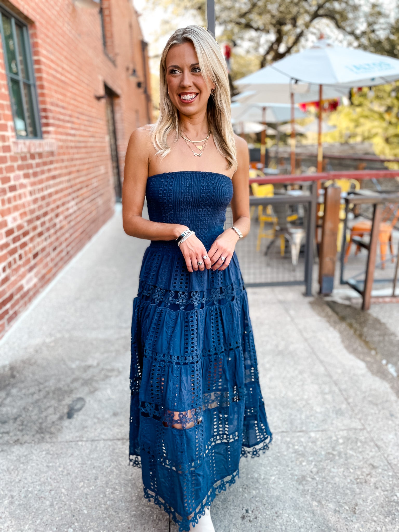 Eyelet Love Tube Dress - Navy